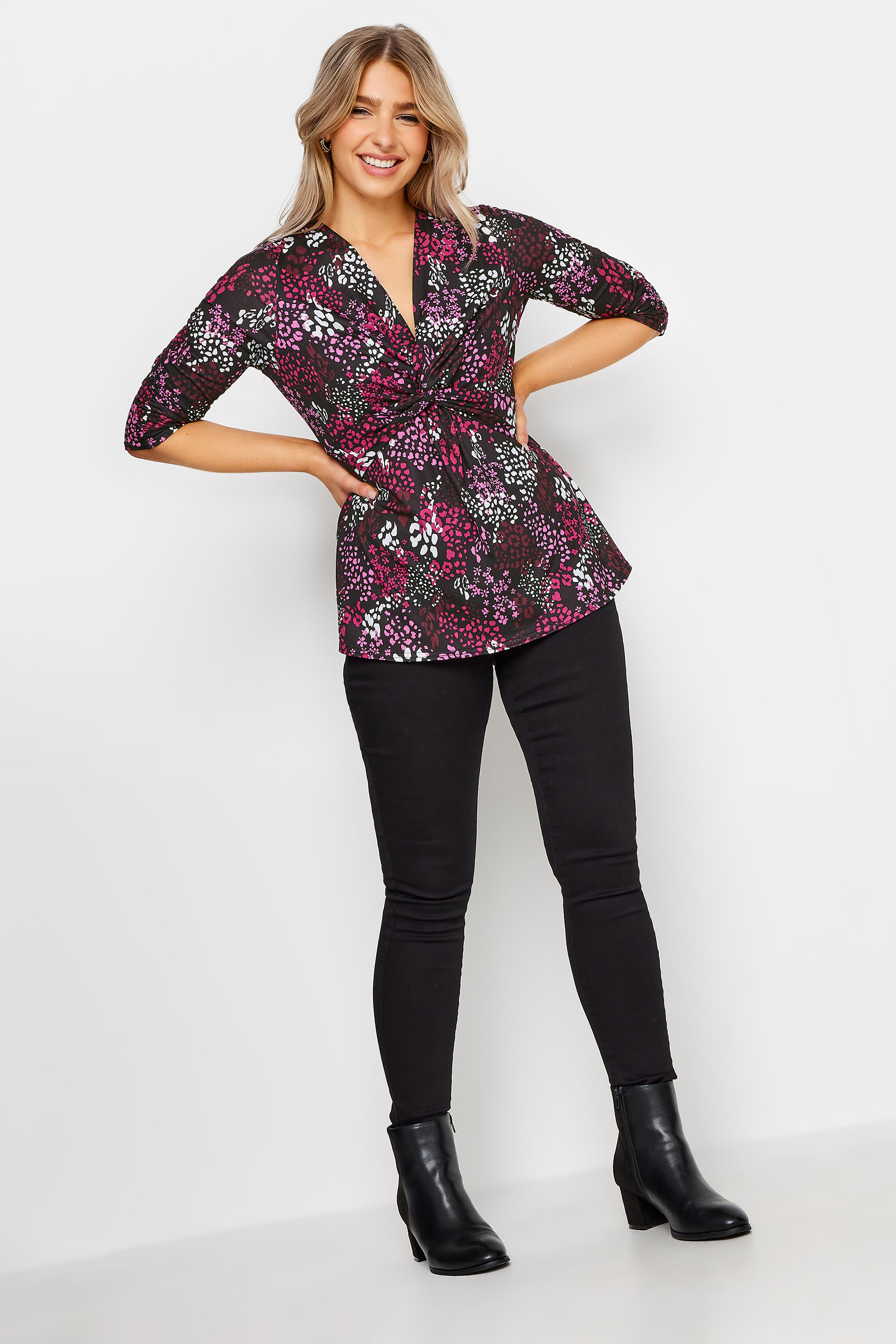 M&Co Pink Animal Print Twist Front Top | M&Co 3