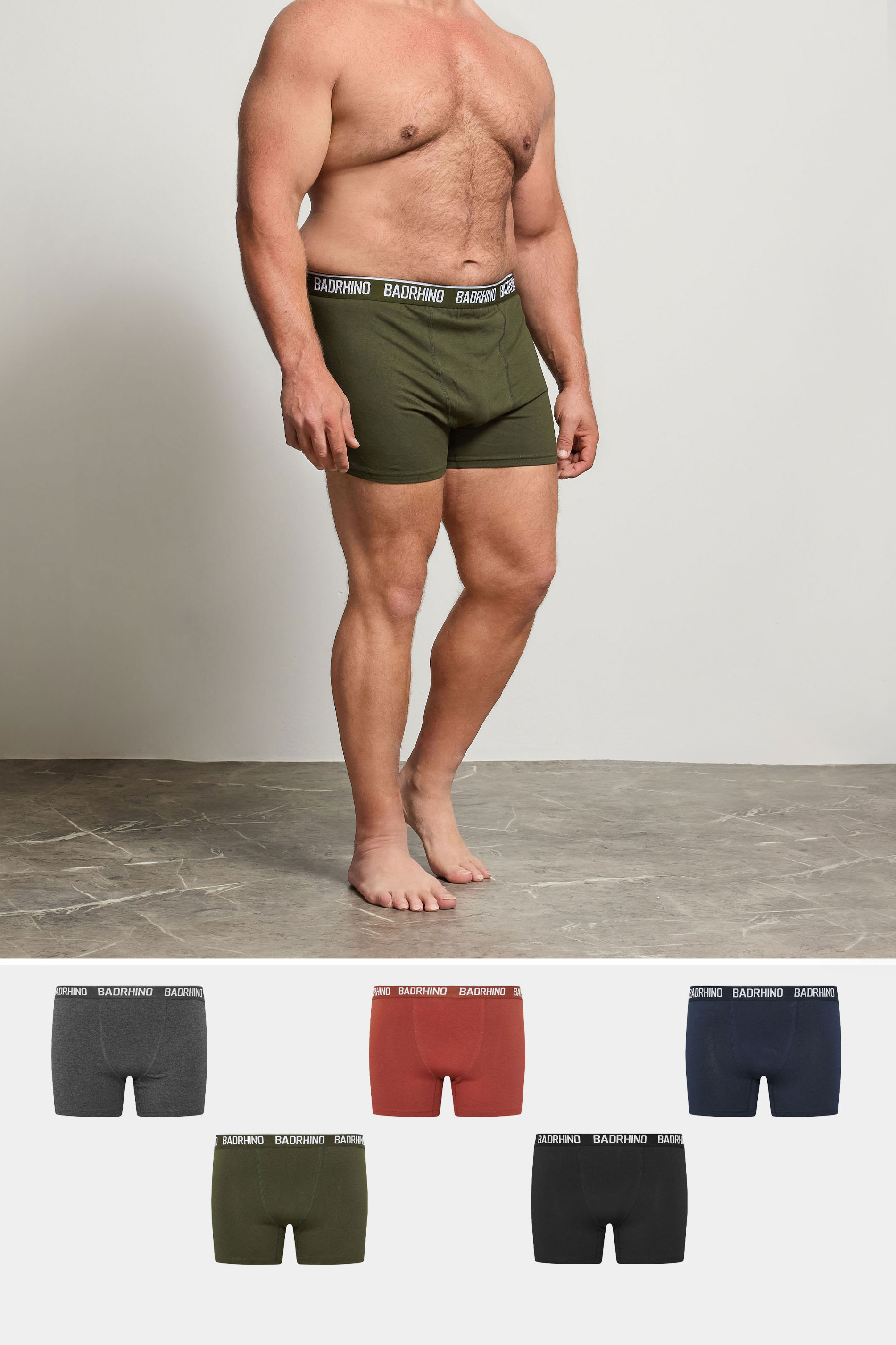 BadRhino 5 PACK Navy Blue/Grey/Green/Burnt Red/Black Boxers | BadRhino 3