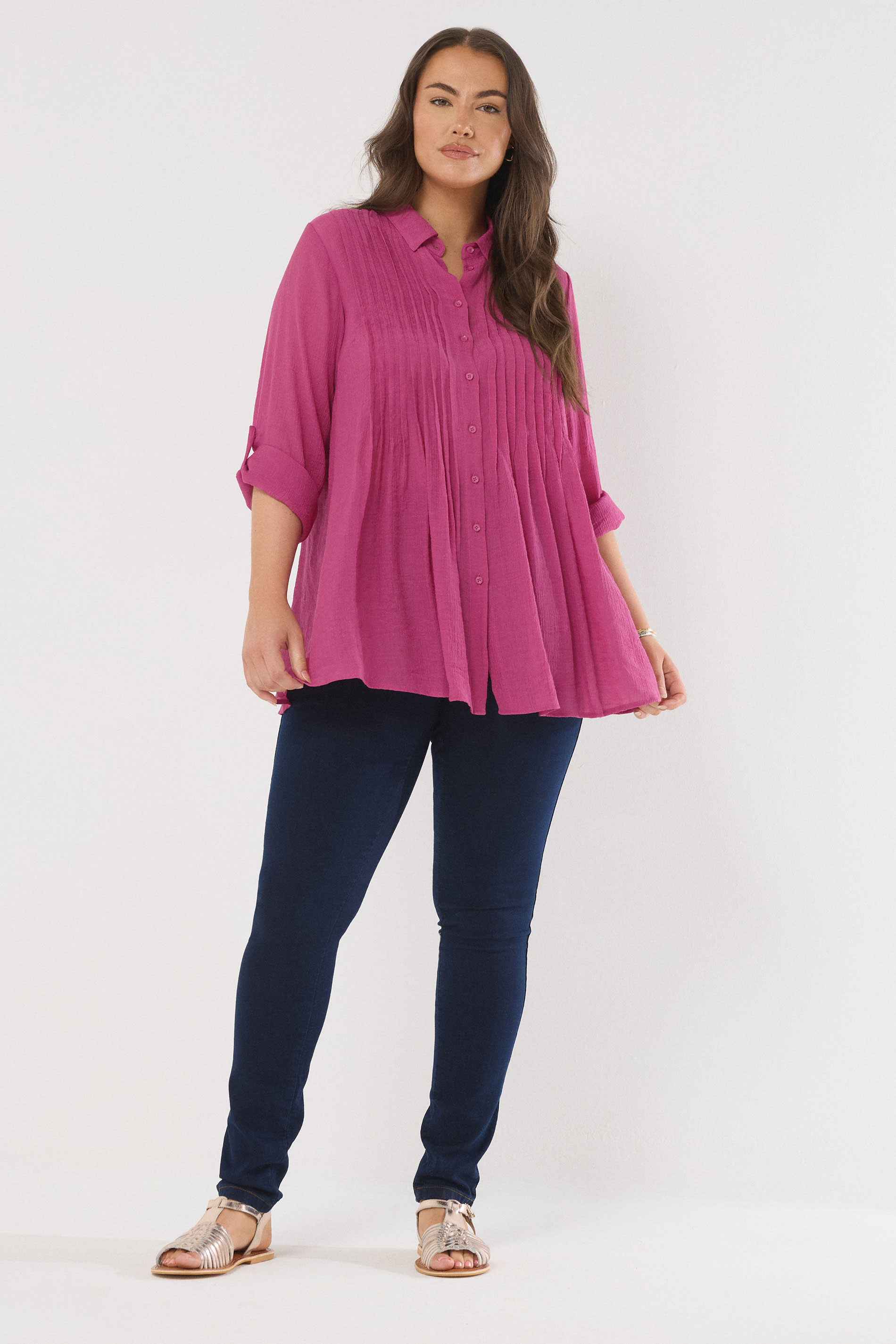 EVANS Plus Size Pink Pintuck Tab Sleeve Shirt | Evans 2
