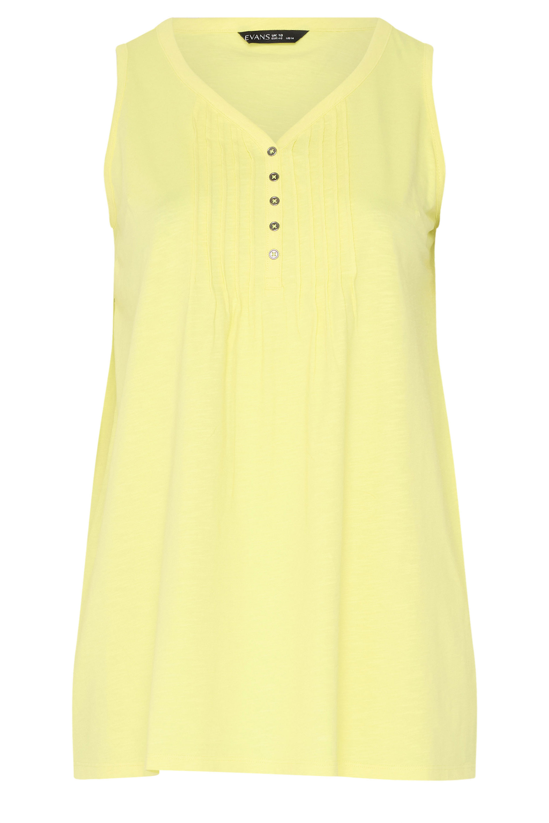 EVANS Plus Size Yellow Sleeveless Henley Top | Evans 5