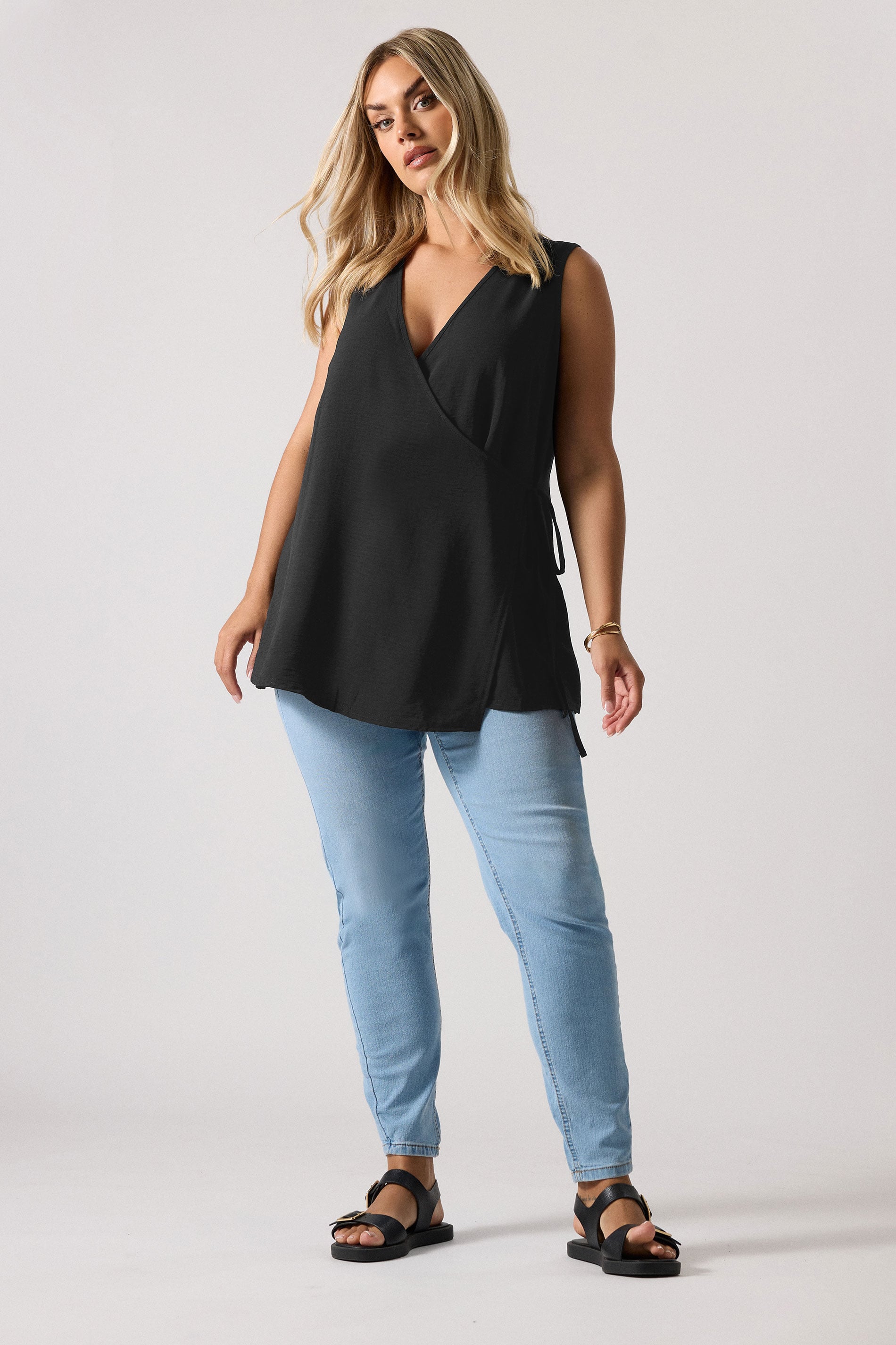 YOURS Plus Size Black Wrap Vest Top | Yours Clothing 1