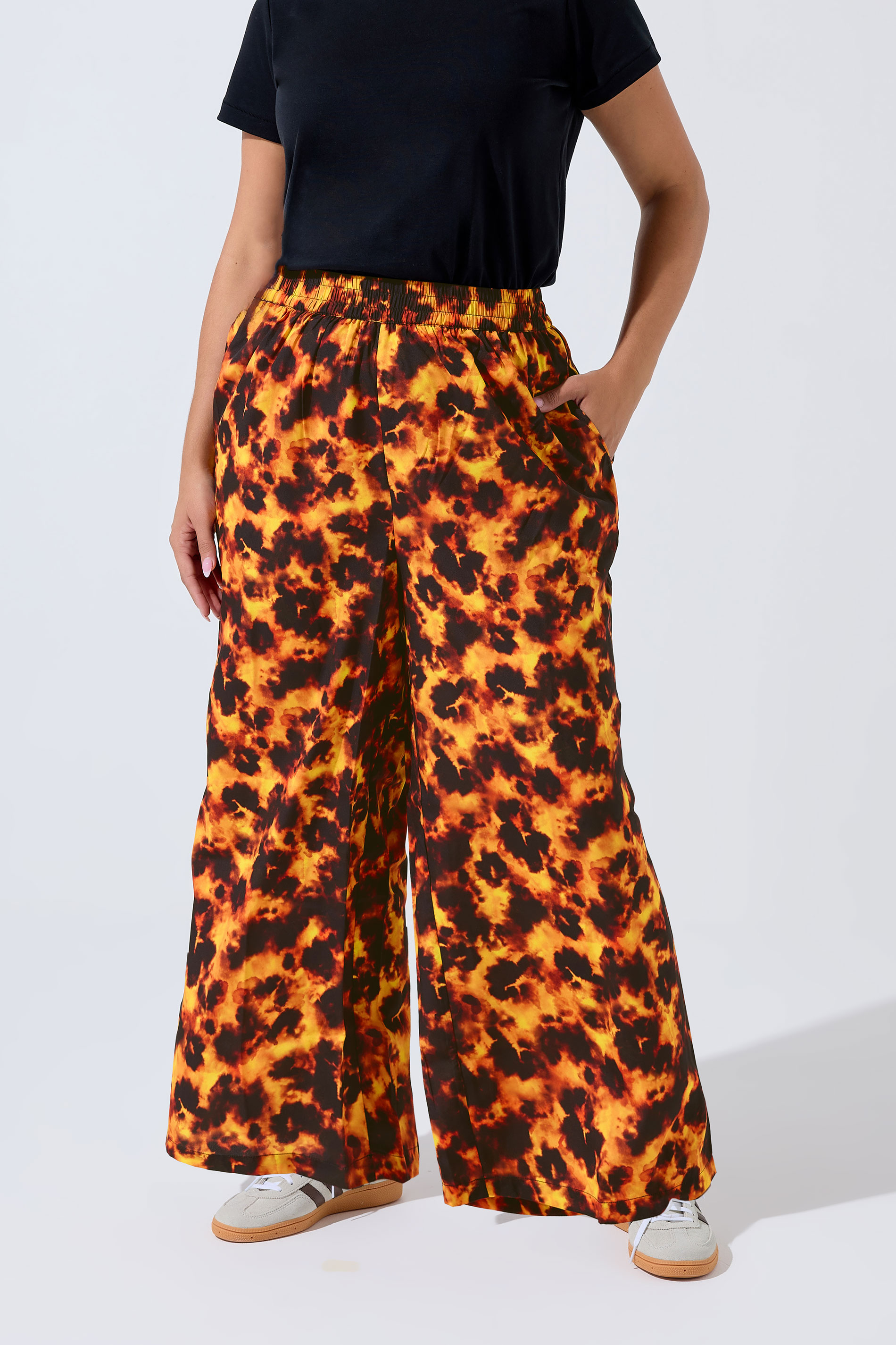 LIMITED COLLECTION Plus Size Orange Tortoise Shell Wide Leg Trousers | Yours Clothing 1