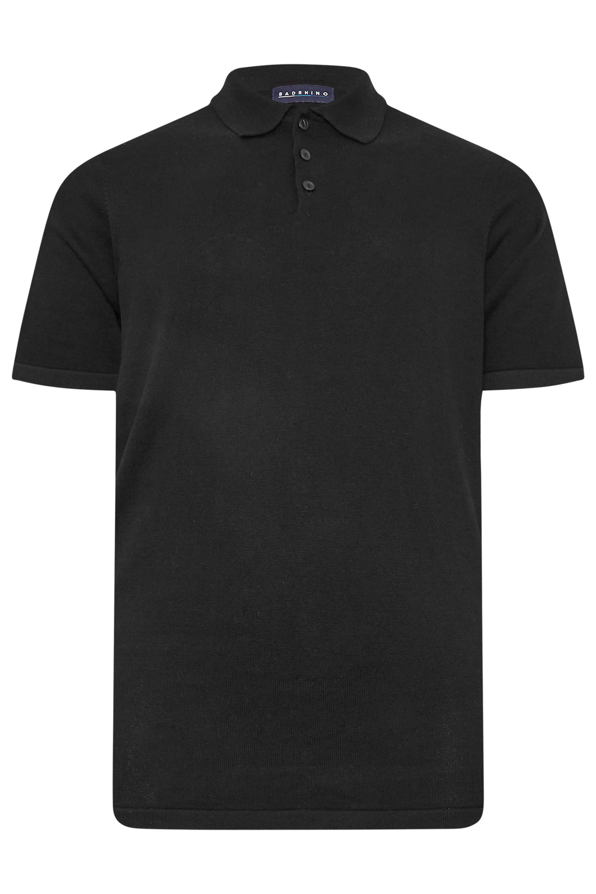 BadRhino Big & Tall Black Knitted Short Sleeve Polo Shirt | BadRhino 2