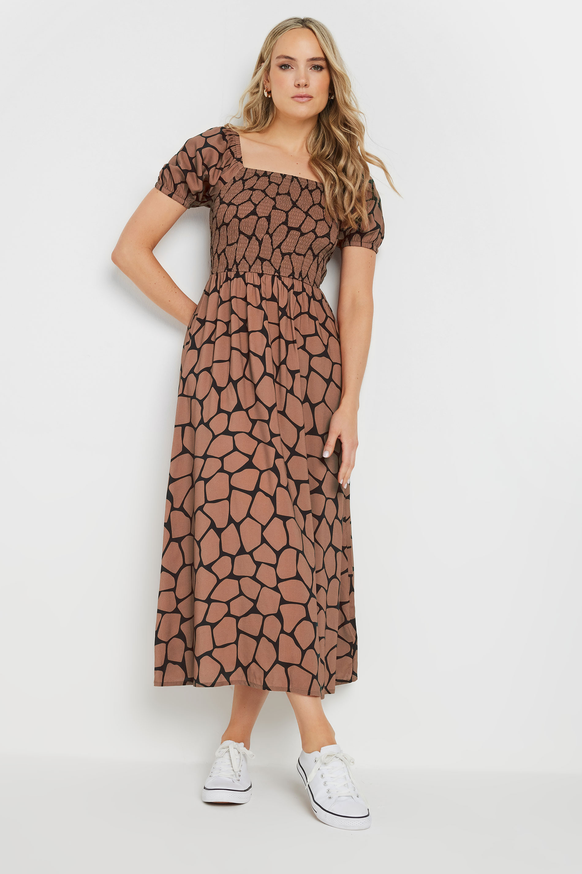 LTS Tall Rust Orange Giraffe Shirred Midi Dress | Long Tall Sally 3