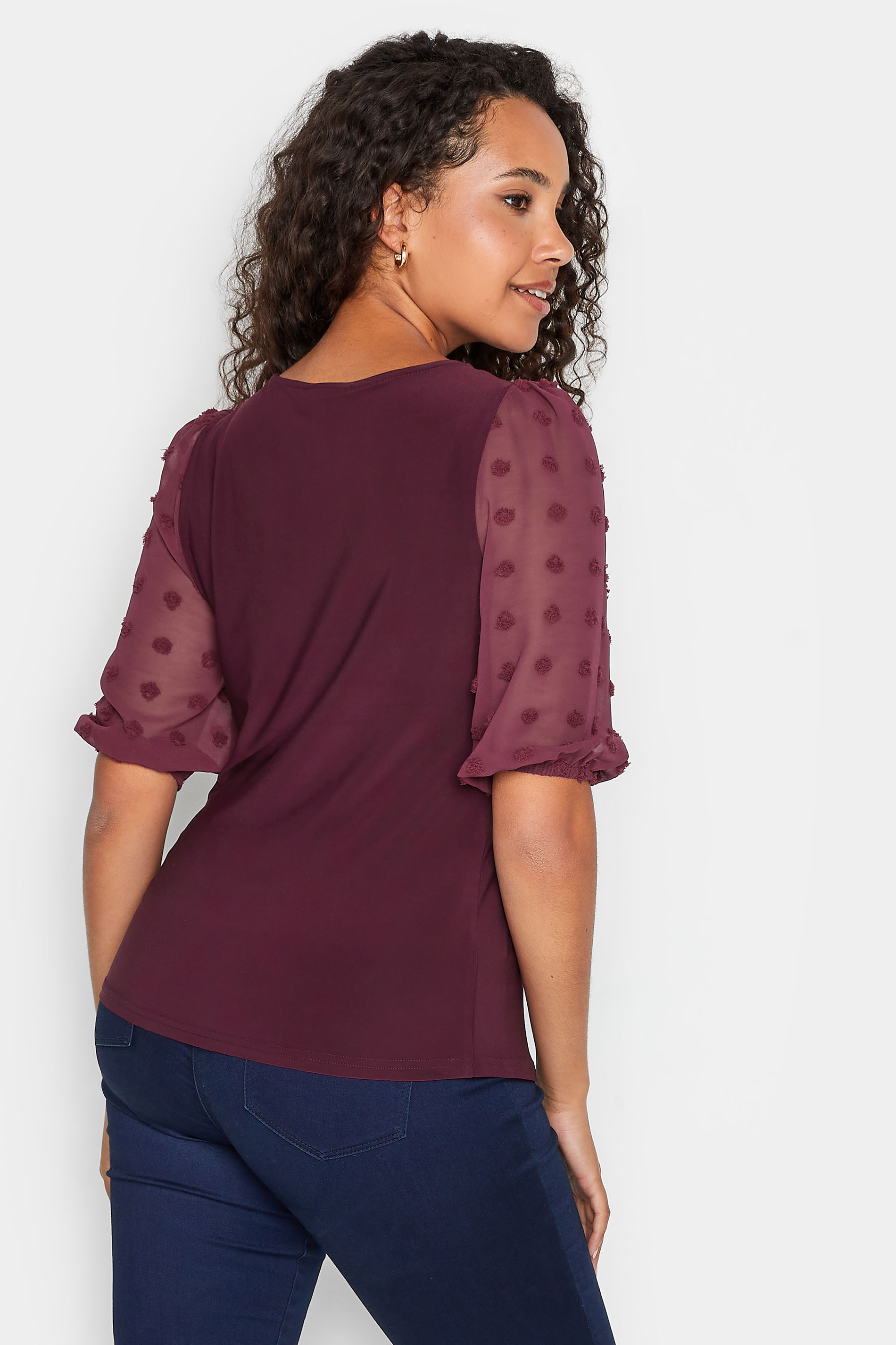 M&Co Burgundy Red Dobby Sleeve Blouse | M&Co 3