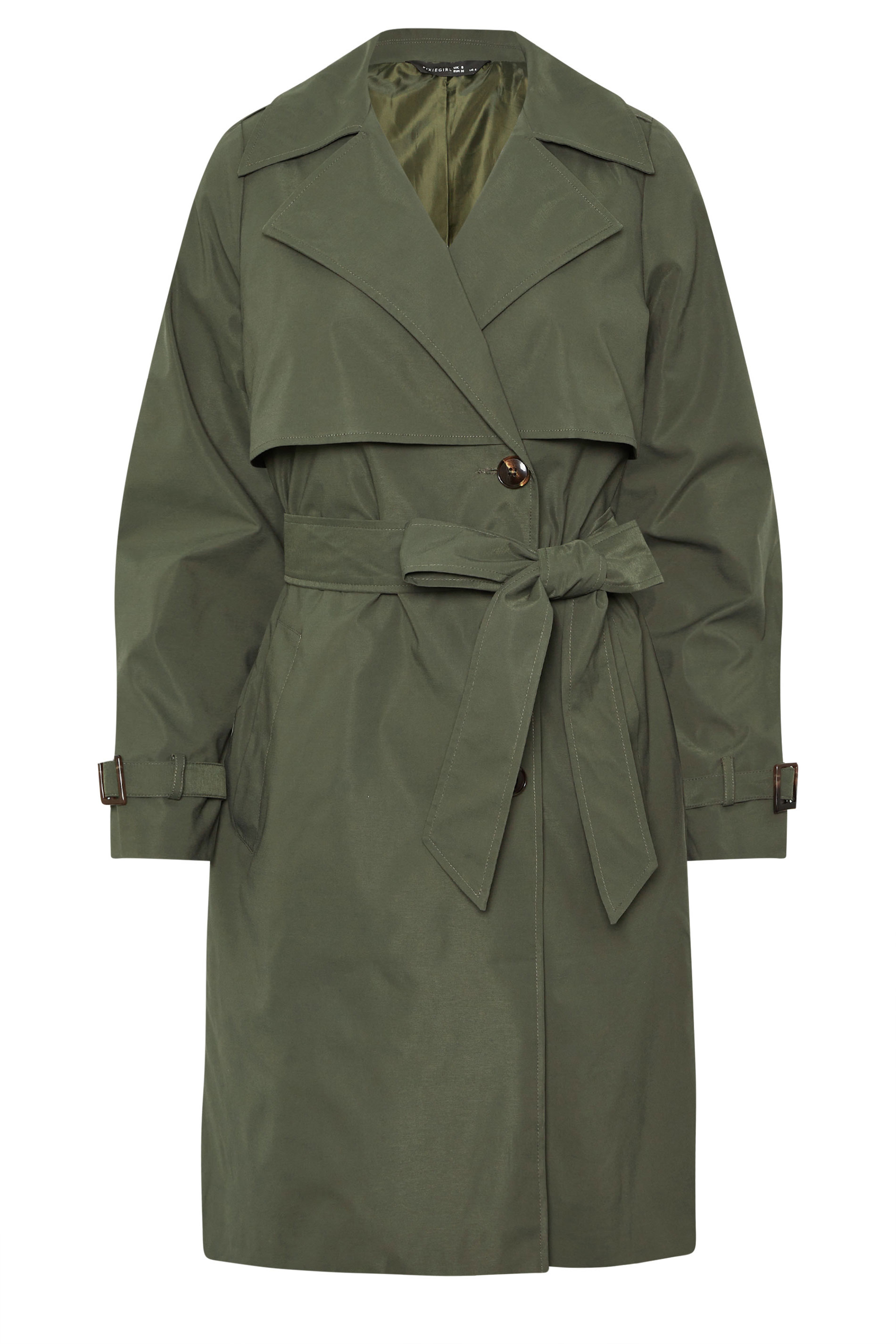 PixieGirl Petite Women's Khaki Green Trench Coat | PixieGirl 5