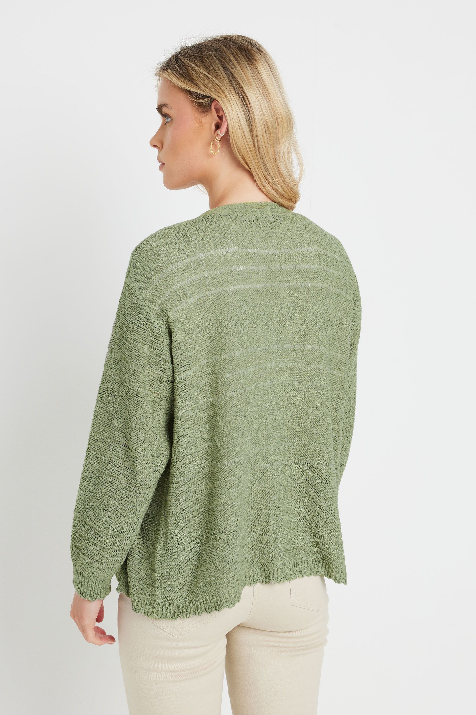 M&Co Petite Khaki Green Tape Yarn Cardigan | M&Co 2