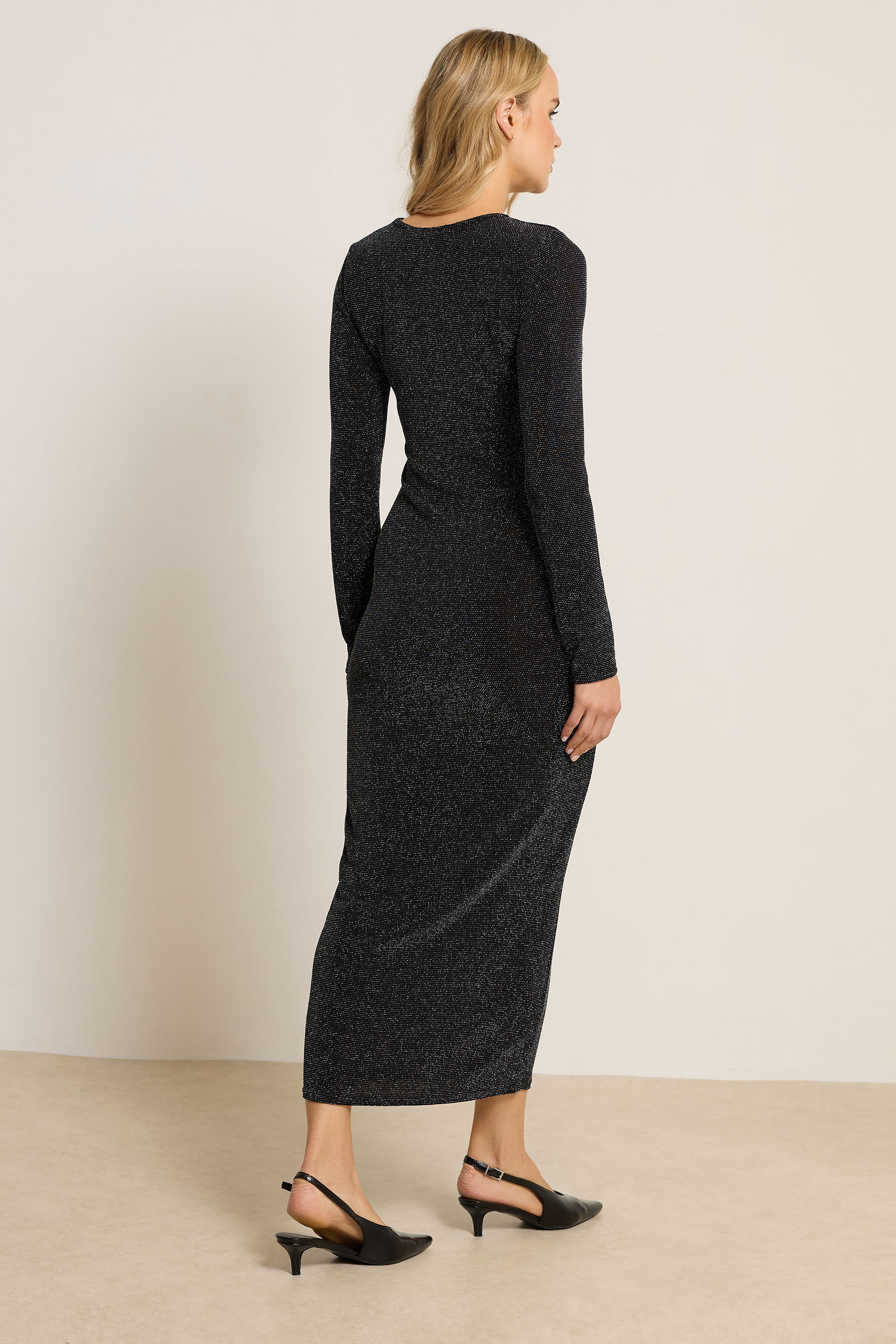 LTS Tall Black Glitter Sparkle Twist Maxi Dress | Long Tall Sally 2