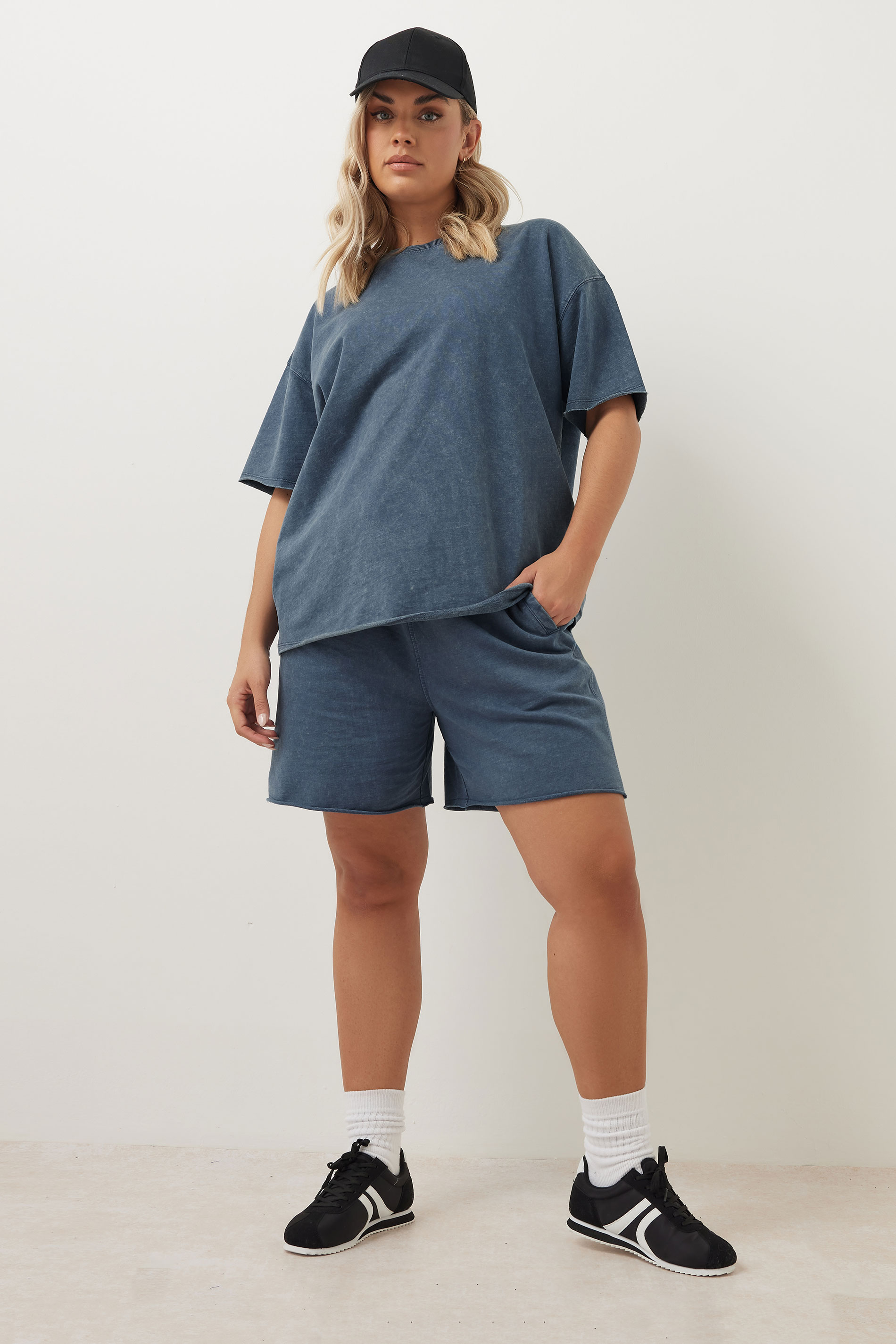 YOURS Plus Size Blue Acid Wash Oversized Sweat T-Shirt | Yours Clothing 2