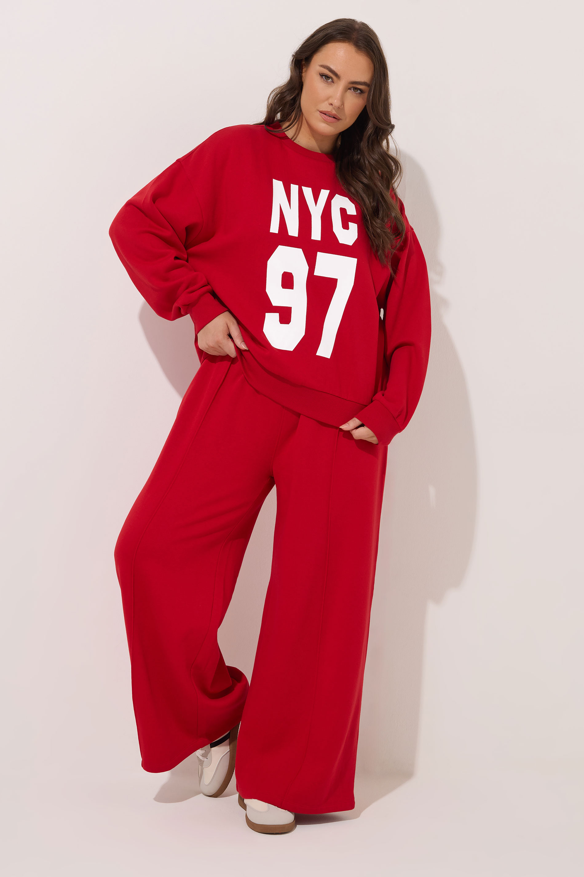 YOURS Plus Size Red 'NYC 97' Slogan Sweatshirt | Yours Clothing 2