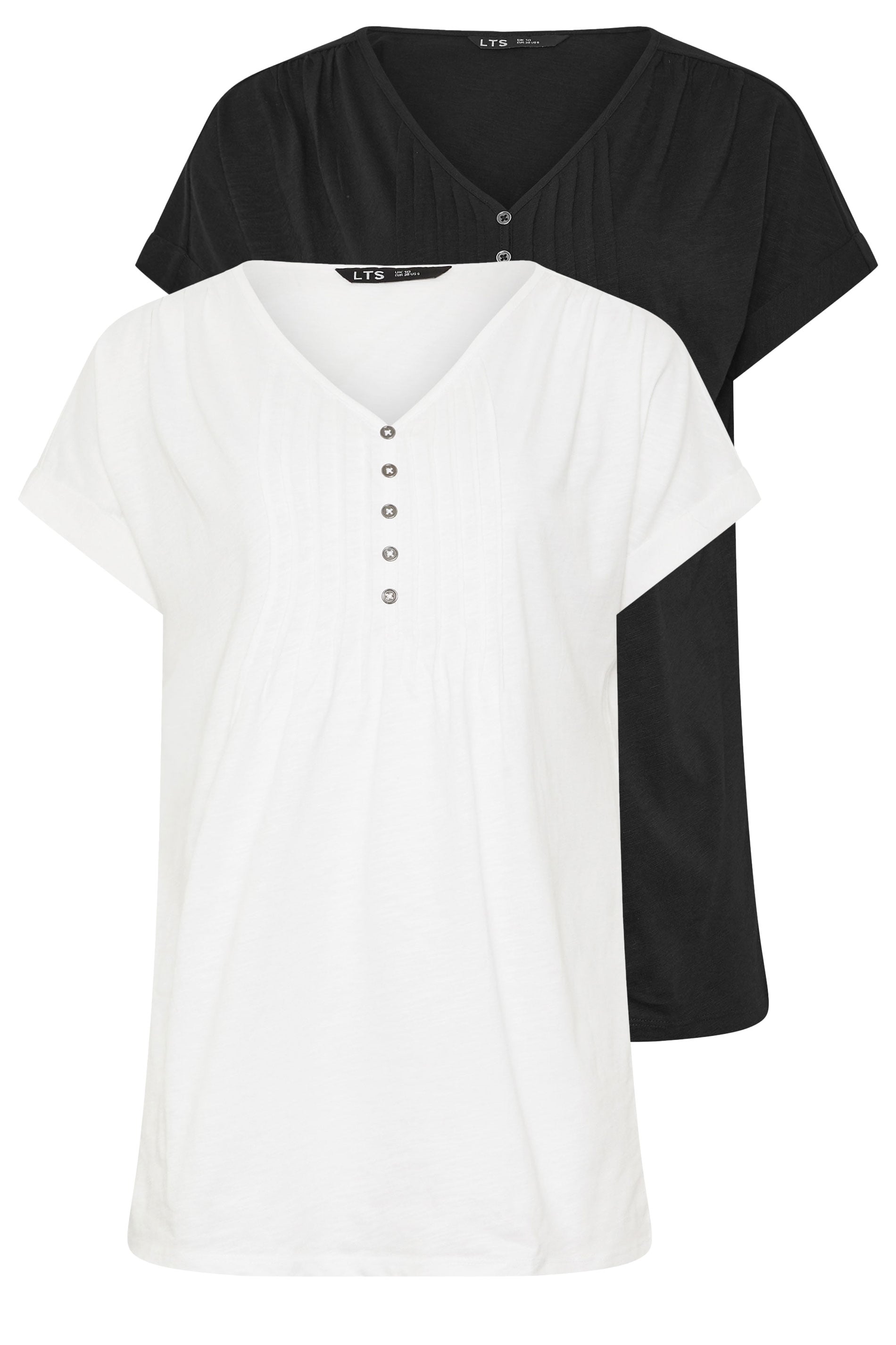 LTS Tall 2 PACK Black & White Cotton Henley Tops | Long Tall Sally 7