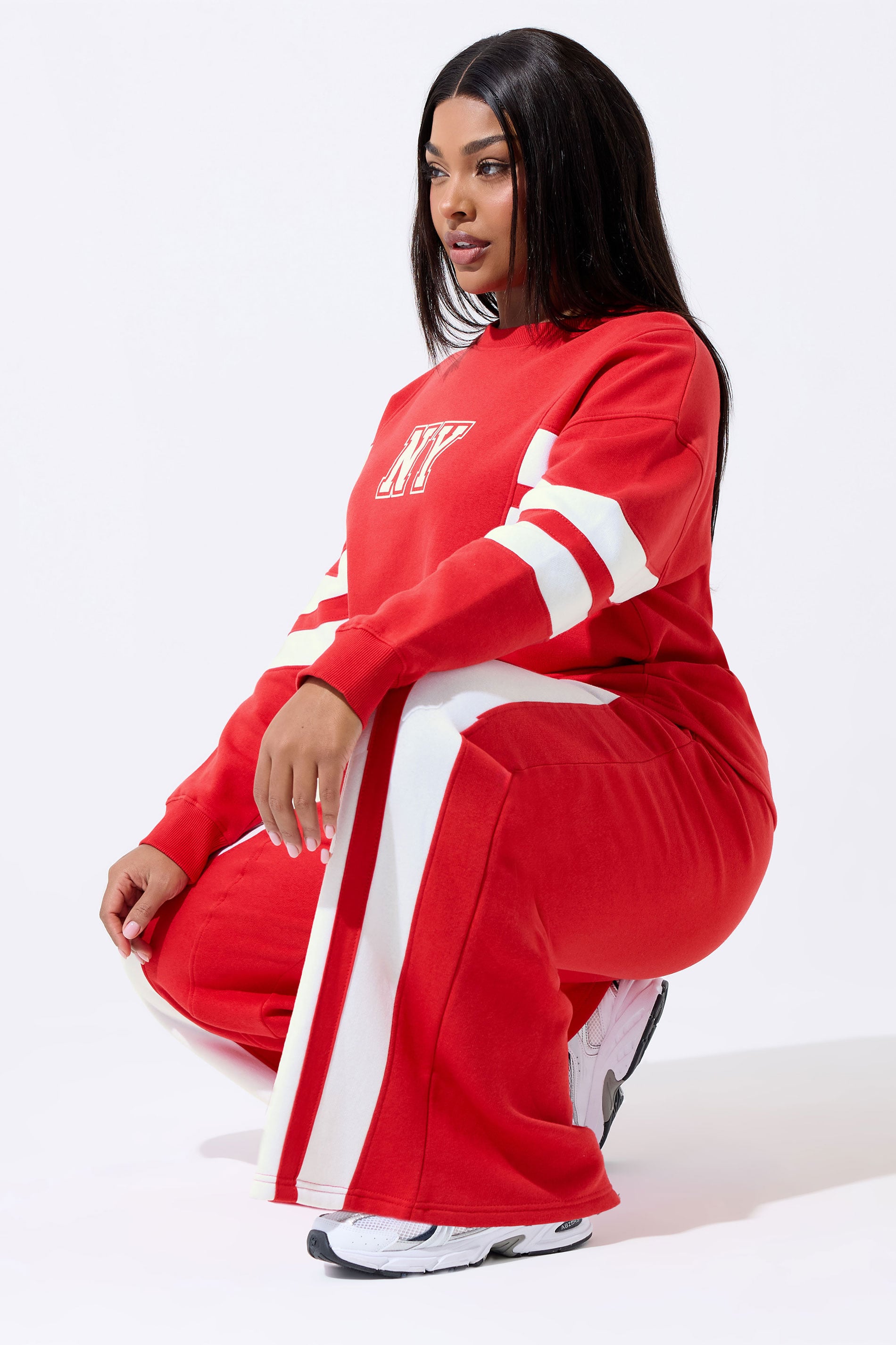LIMITED COLLECTION Plus Size Red Stripe Wide Leg Joggers | Yours Clothing 1