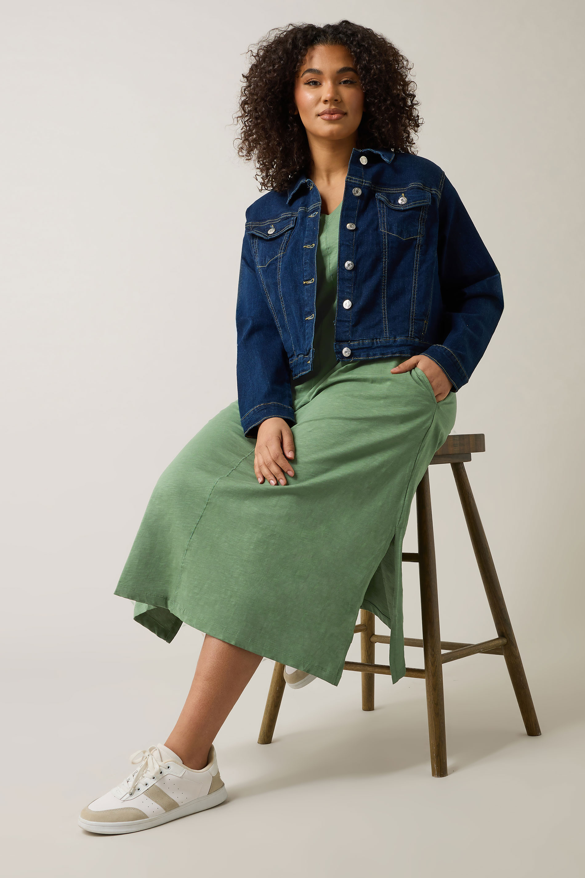 EVANS Plus Size Avocado Green Premium Cotton Dress | Evans 1