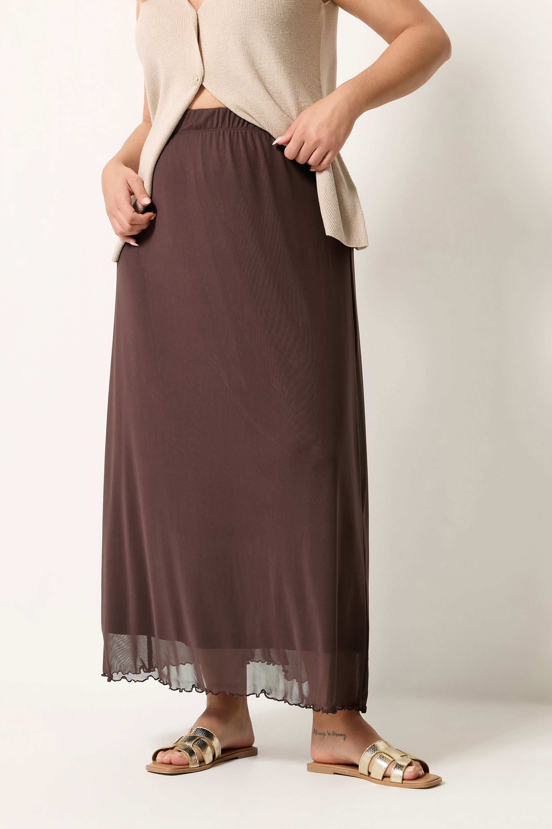 YOURS Plus Size Chocolate Brown Mesh Skirt | Yours Clothing 3