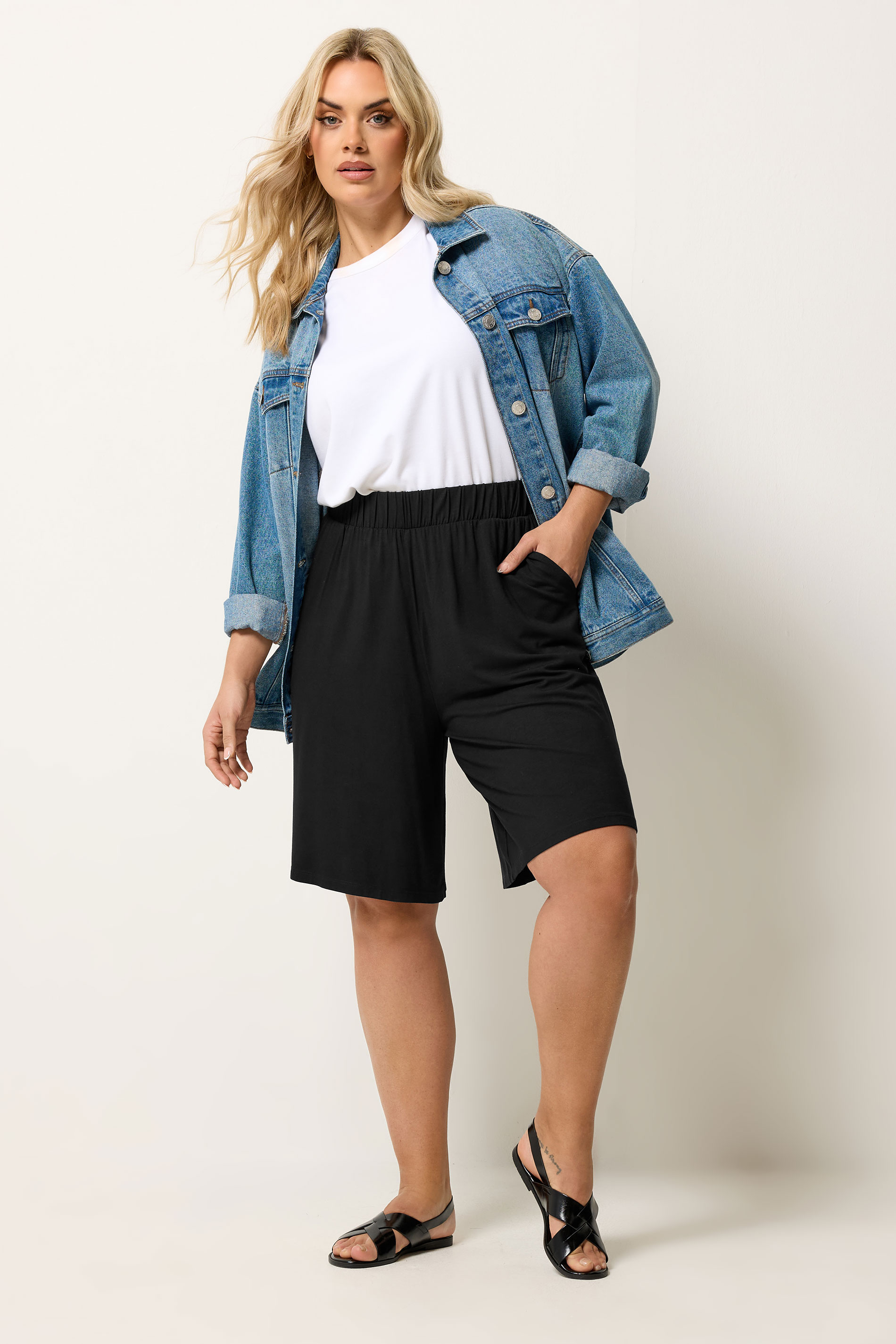 YOURS Plus Size Black Pull on Jersey Shorts | Yours Clothing 1