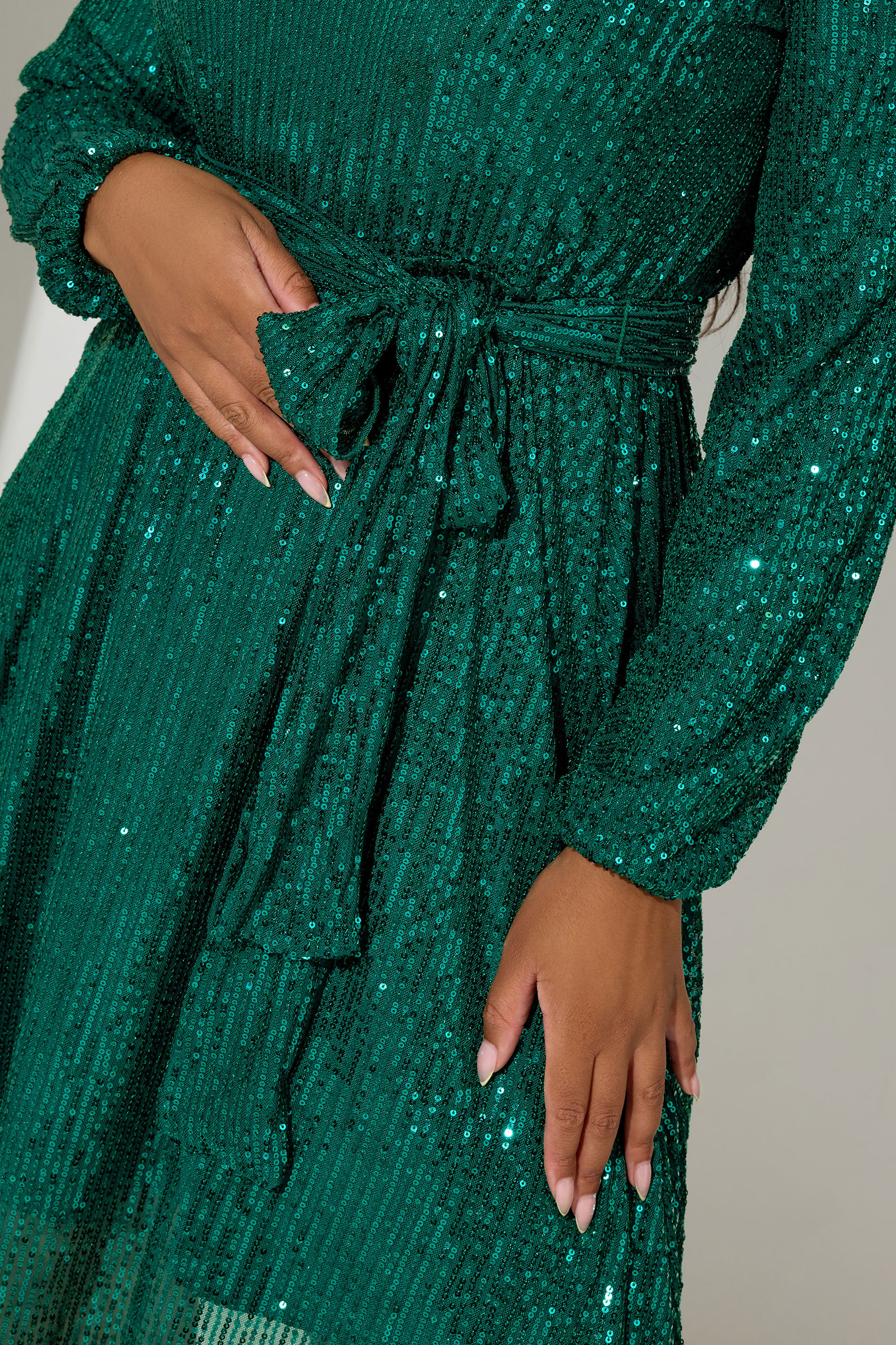 YOURS LONDON Plus Size Green Sequin Skater Midi Dress | Yours Clothing 4