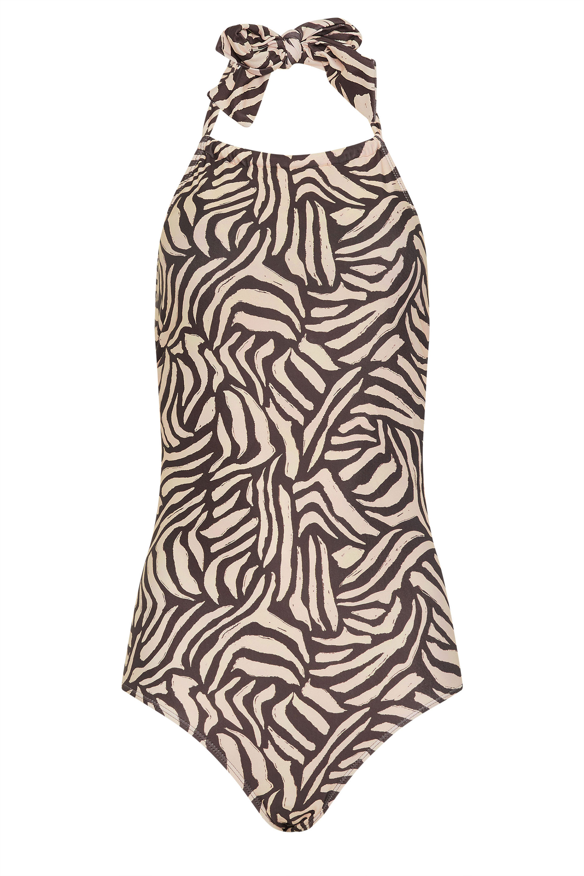 LTS Tall Women's Natural Brown Zebra Halterneck Swimsuit | Long Tall Sally 5