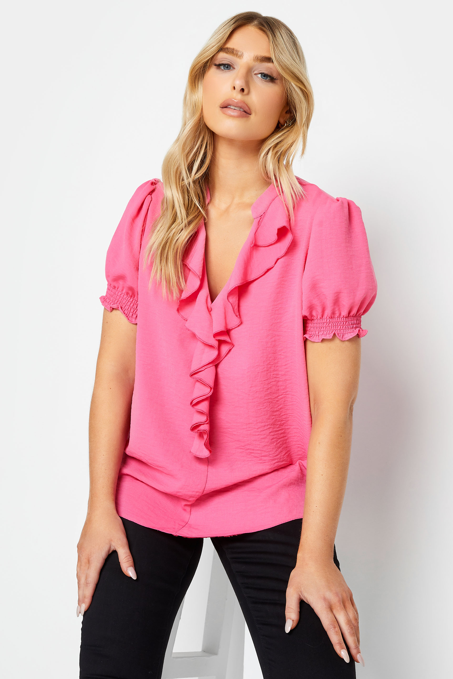 M&Co Pink Frill Front Blouse | M&Co 1