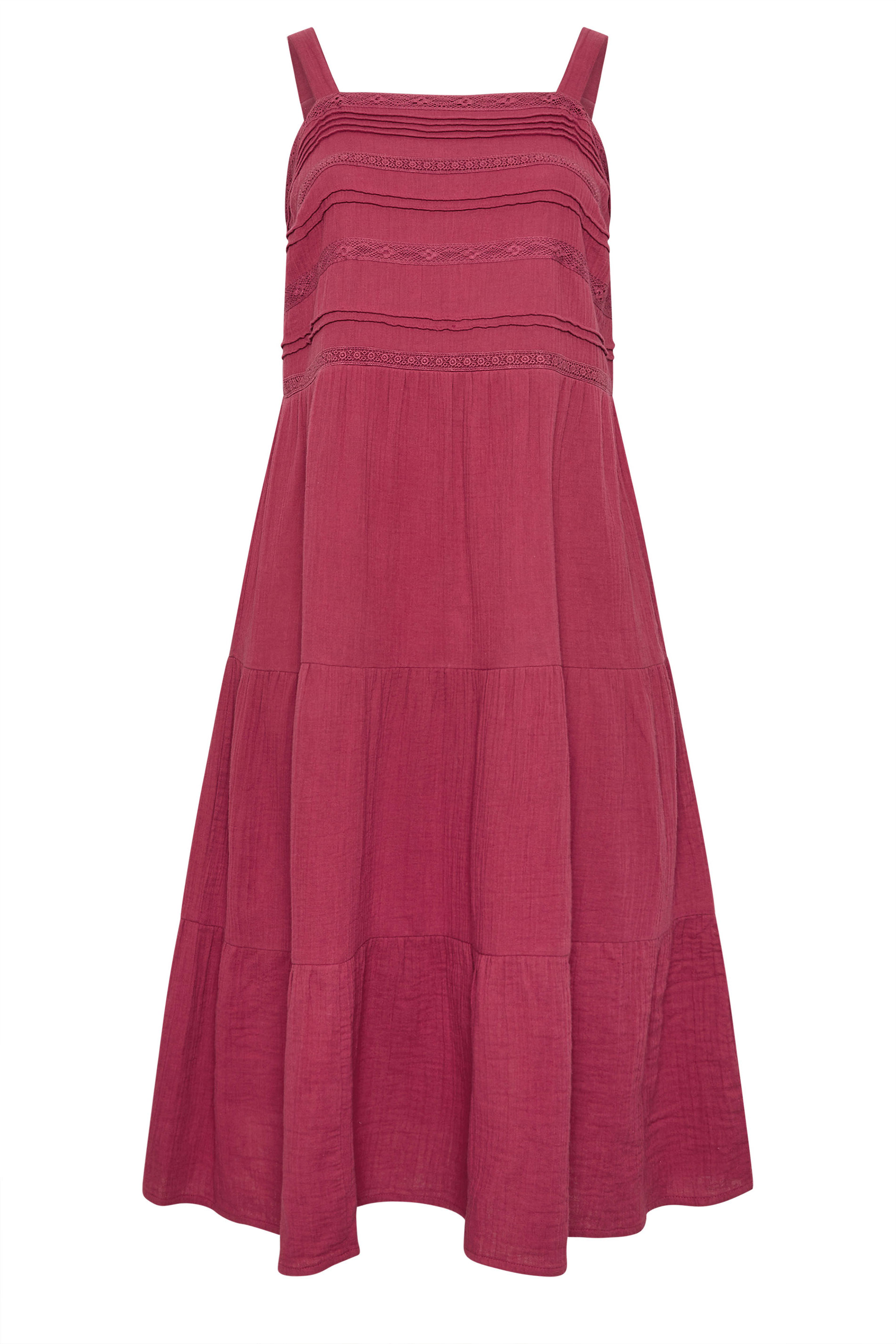 YOURS Plus Size Pink Cheesecloth Pleated Tiered Dress | Yours Clothing 6