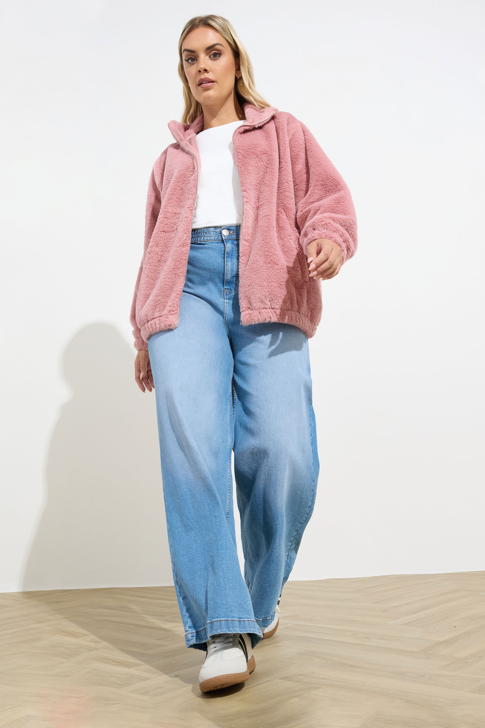 YOURS Plus Size Dusky Pink Faux Fur Fleece Jacket | Yours Clothing 1