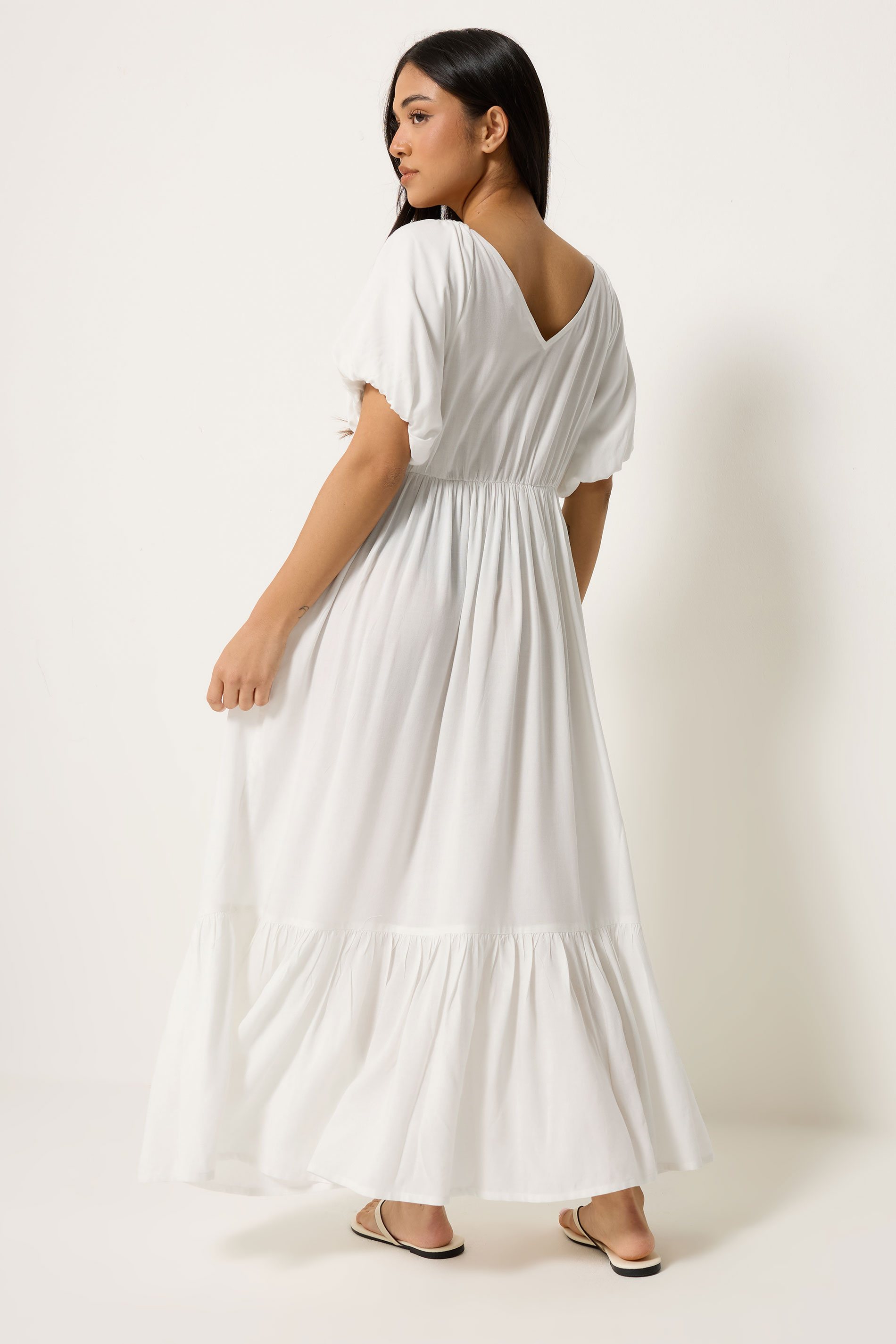 PixieGirl Petite Women's White Puff Sleeve Maxi Dress | PixieGirl 2