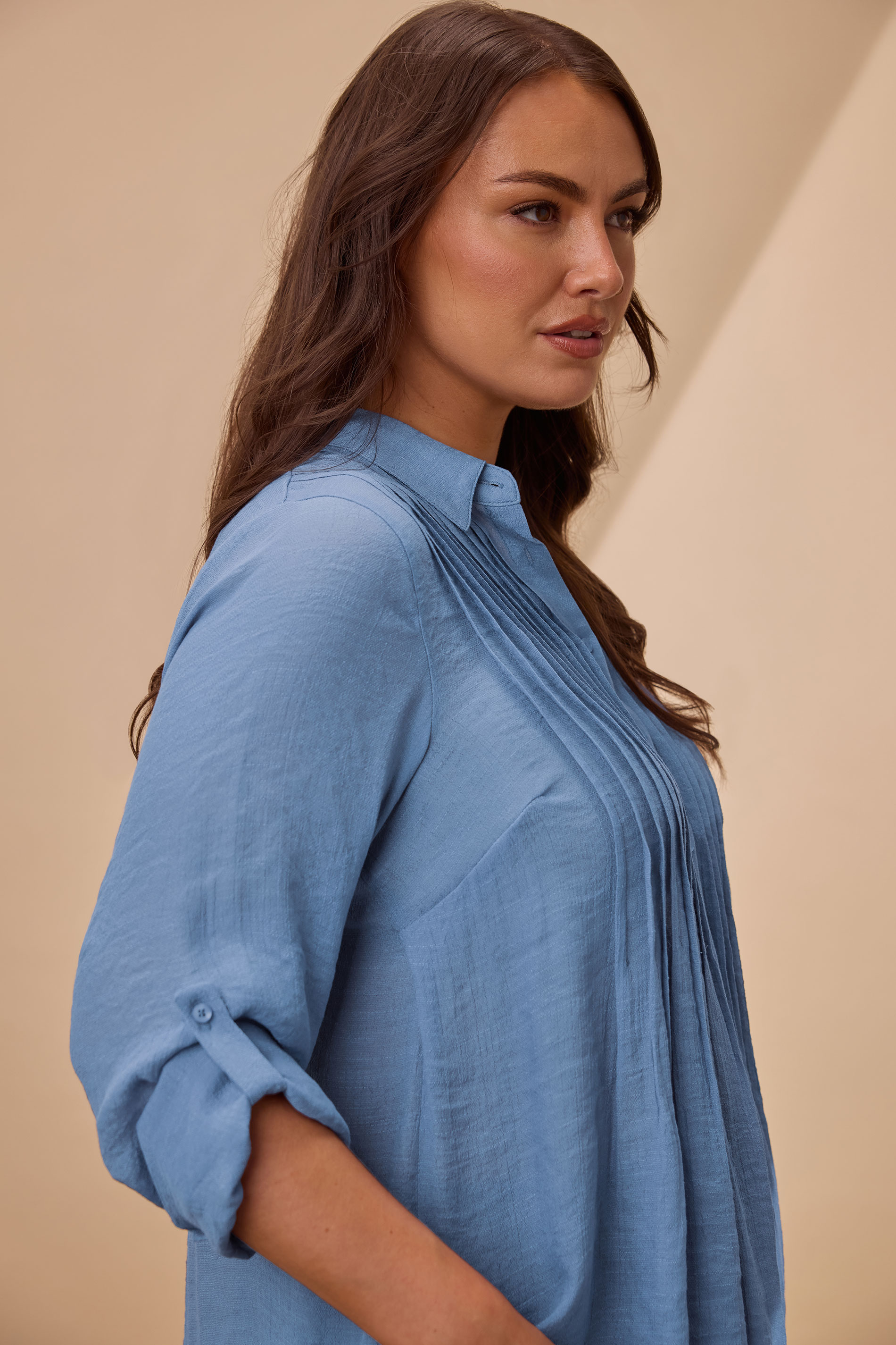 EVANS Plus Size Blue Pintuck Tab Sleeve Shirt | Evans 1