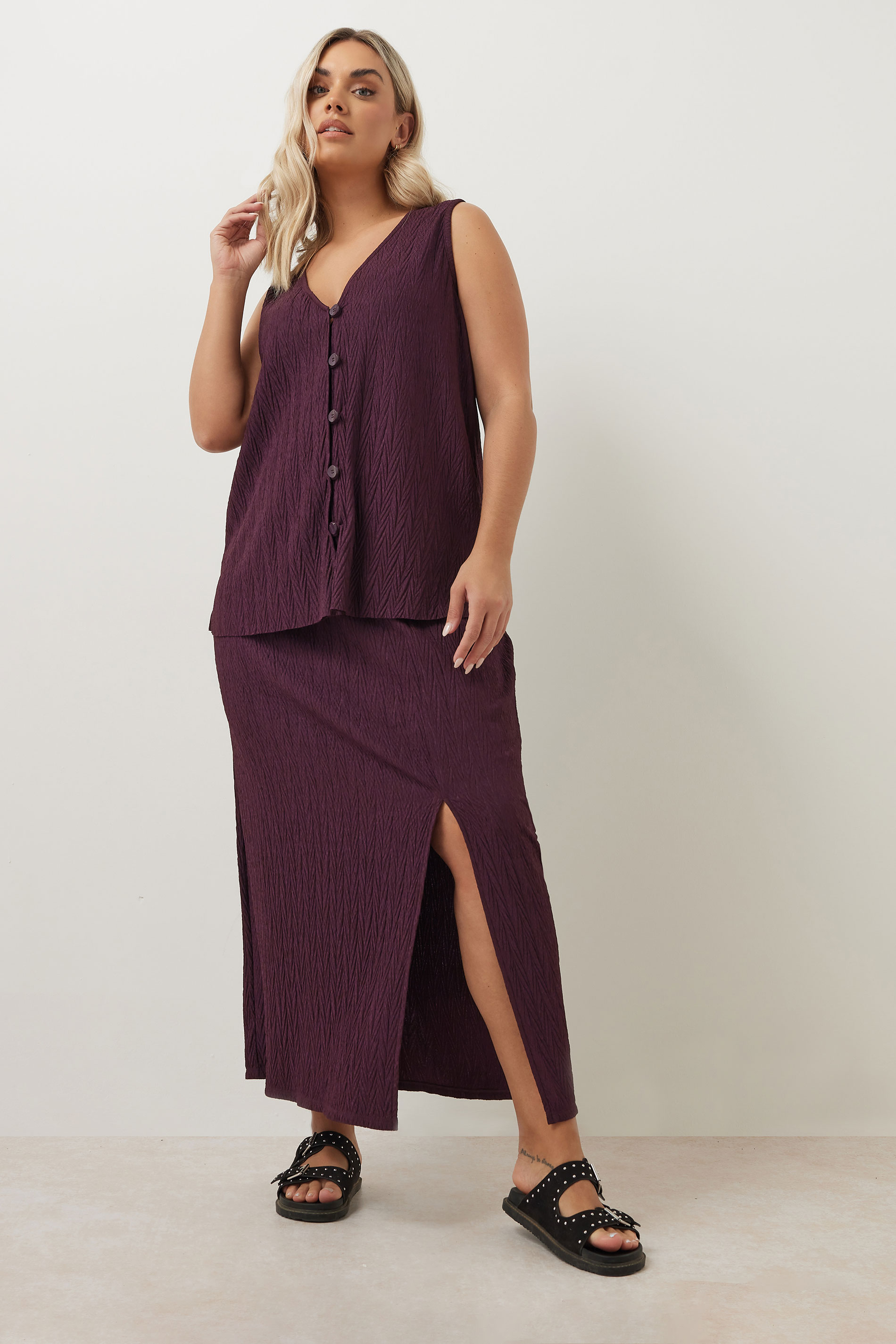 YOURS Plus Size Purple Crinkle Plisse Waistcoat | Yours Clothing 2