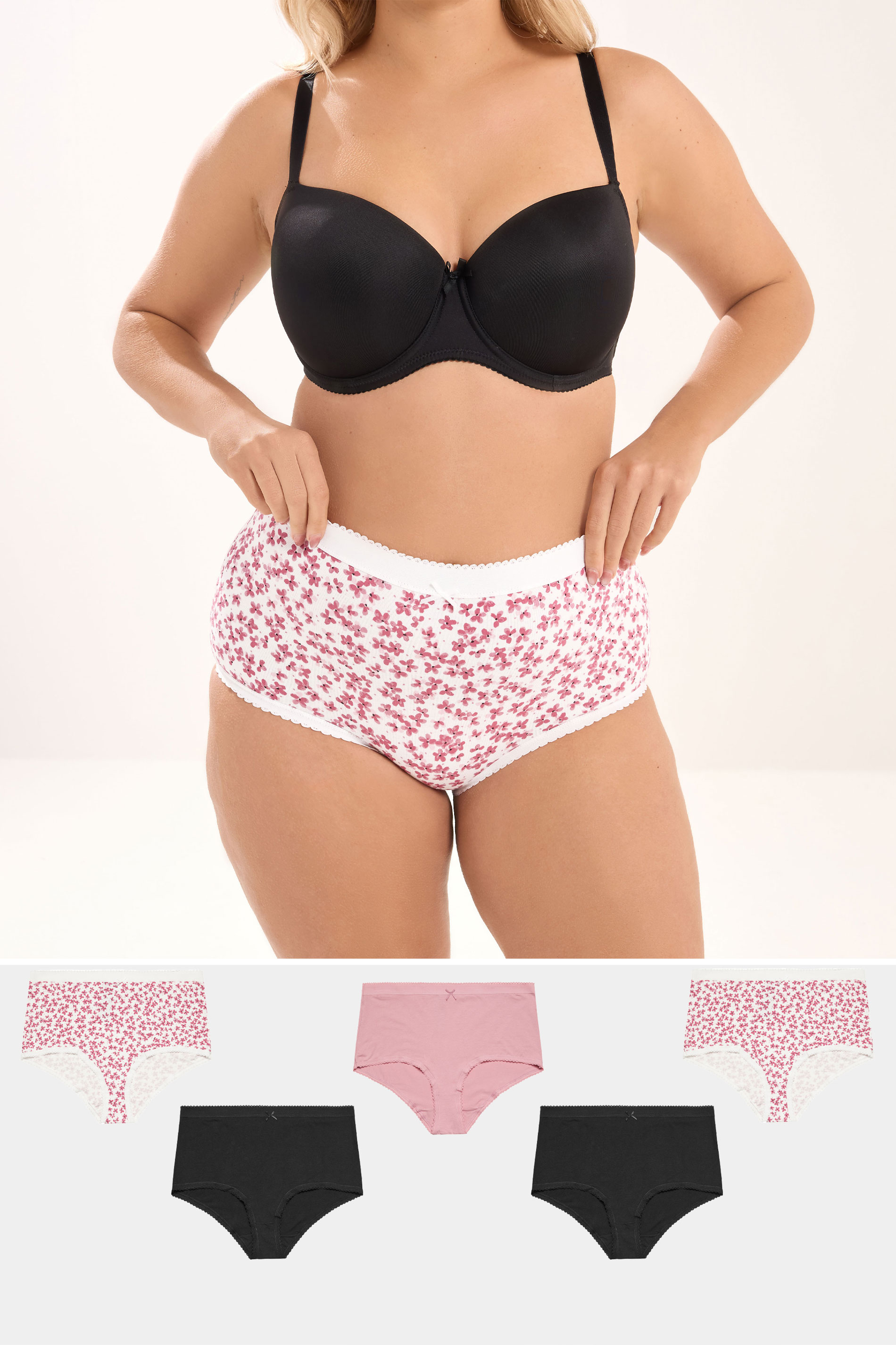 YOURSET 5 PACK Plus Size Pink & Black Floral Full Briefs | Yours Clothing 1