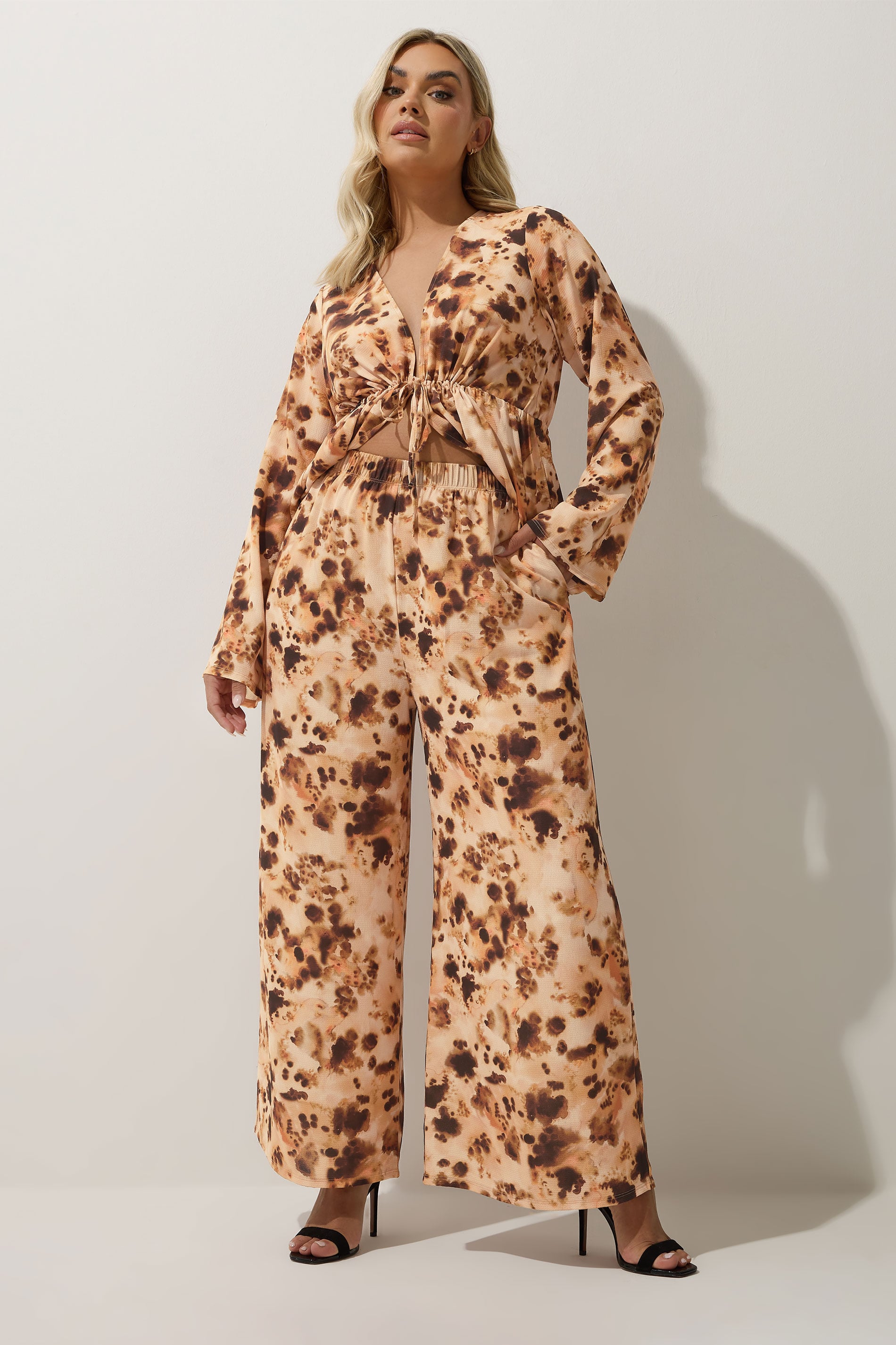 LIMITED COLLECTION Plus Size Brown Abstract Animal Print Wide Leg Trousers | Yours Clothing 3