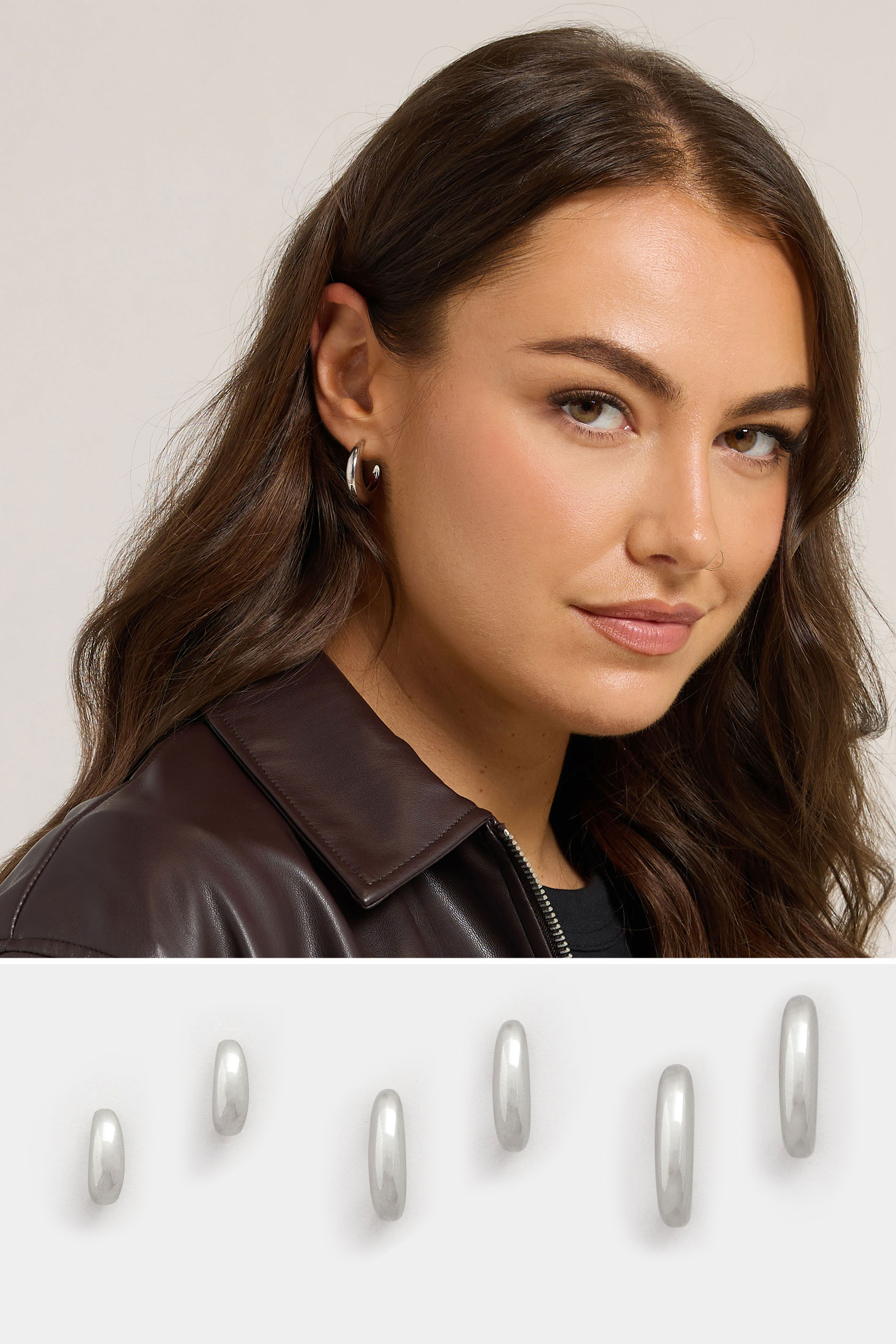 YOURSET 3 PACK Silver Tone Large Hoop Earrings Set | Yours Clothing 1