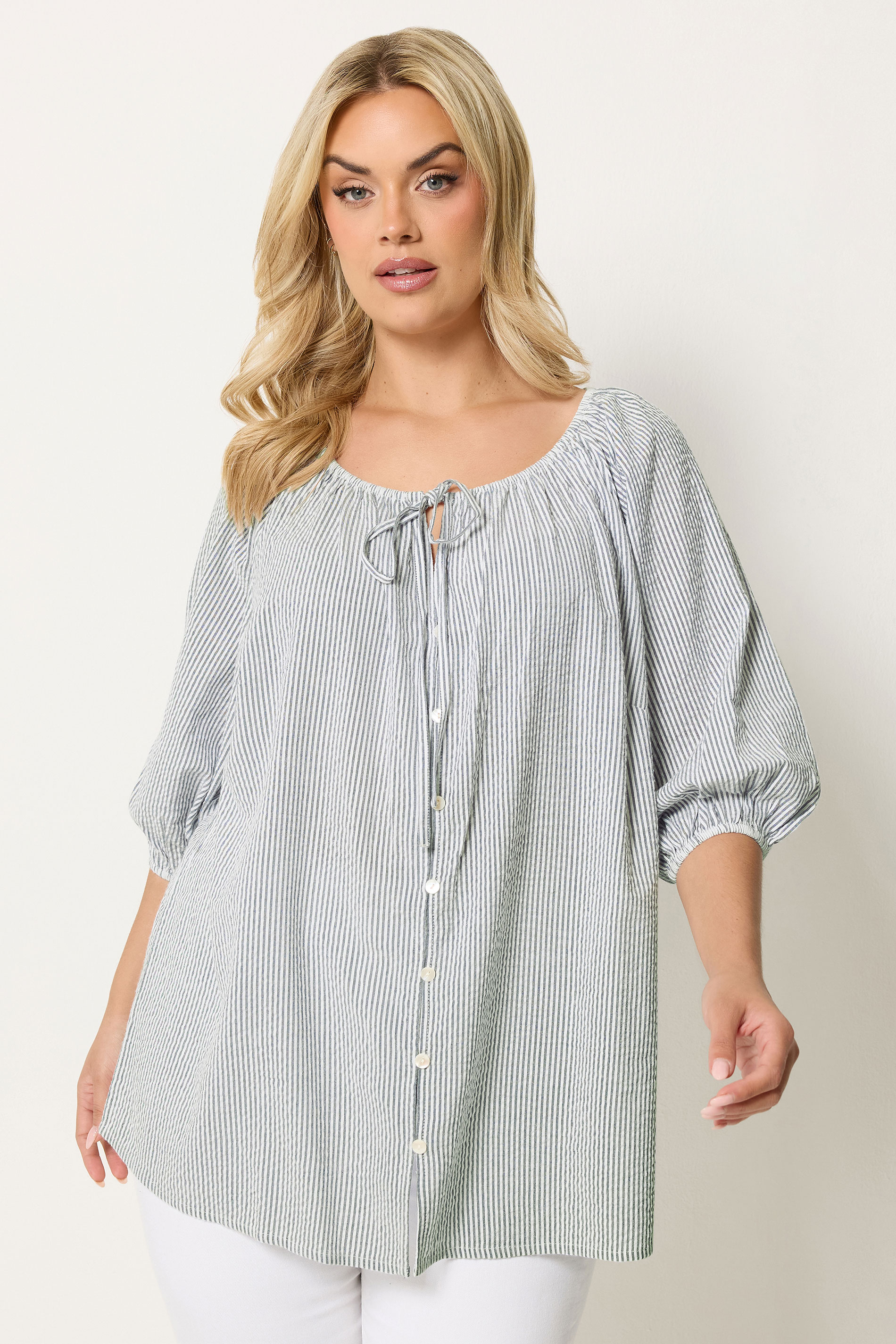 YOURS Plus Size Navy Blue Stripe Tie Detail Top | Yours Clothing 3