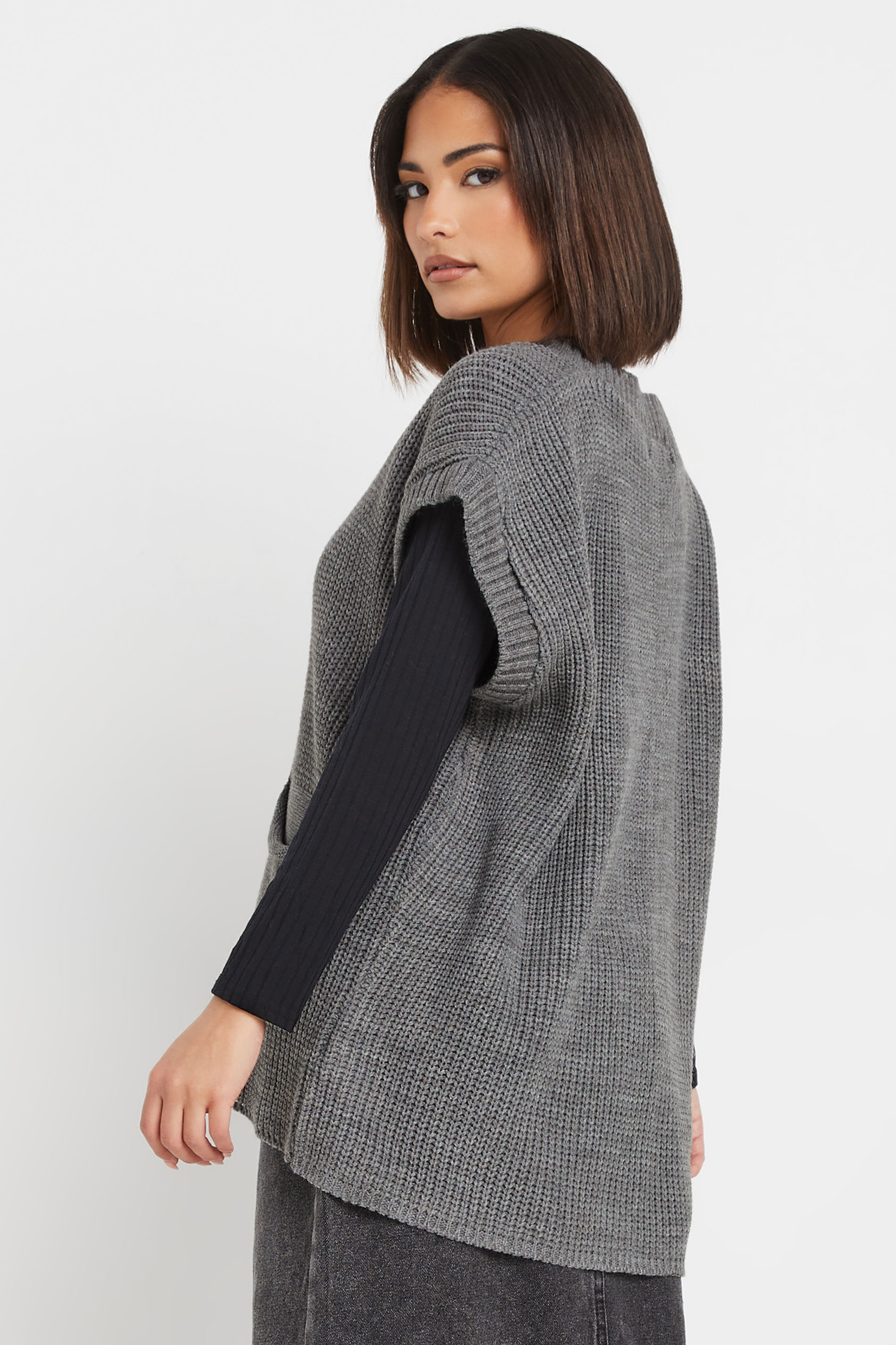PixieGirl Petite Women's Grey Sleeveless Knit Cardigan | PixieGirl 2