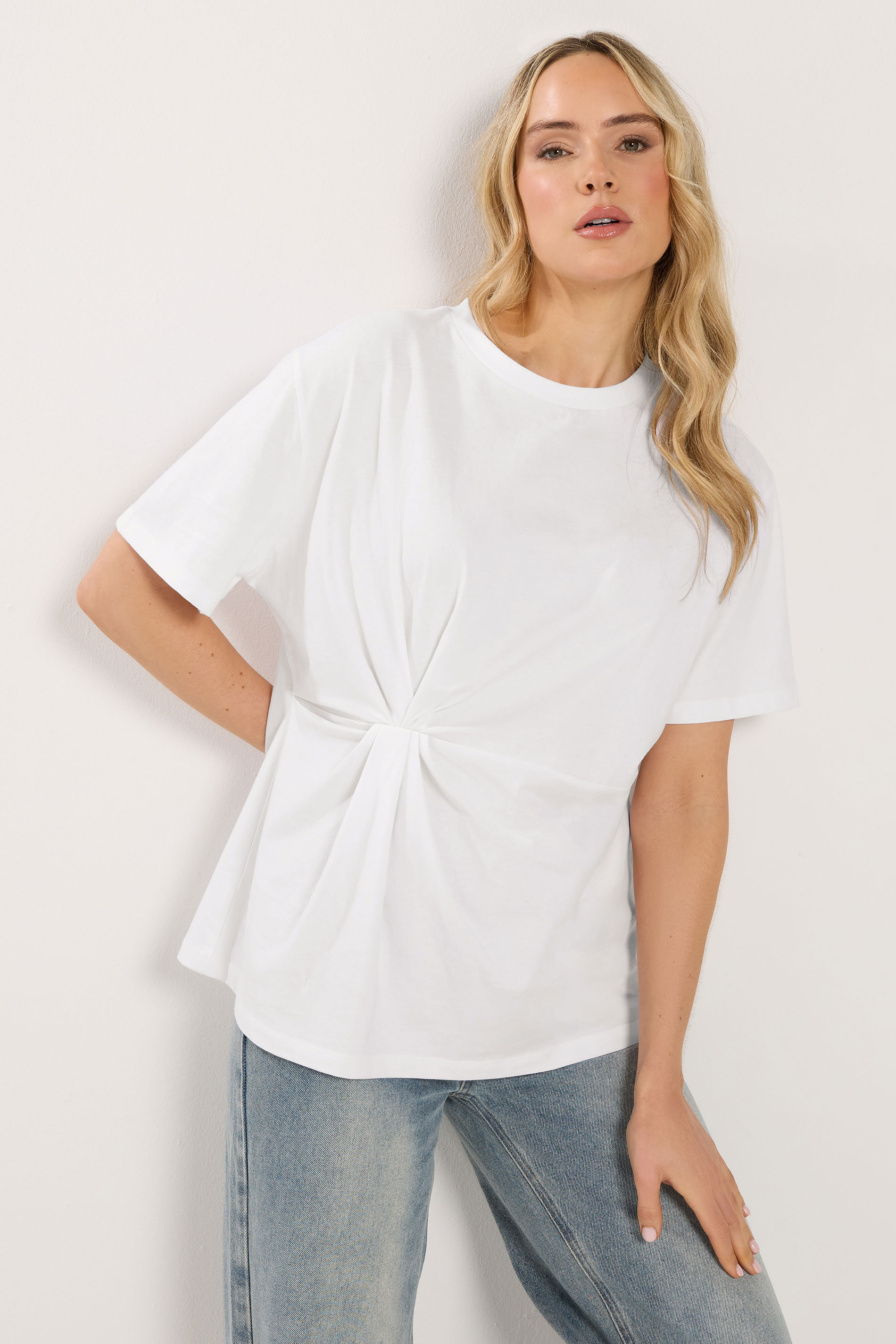 LTS Tall Women's White Twist Front Cotton T-Shirt | Long Tall Sally 1