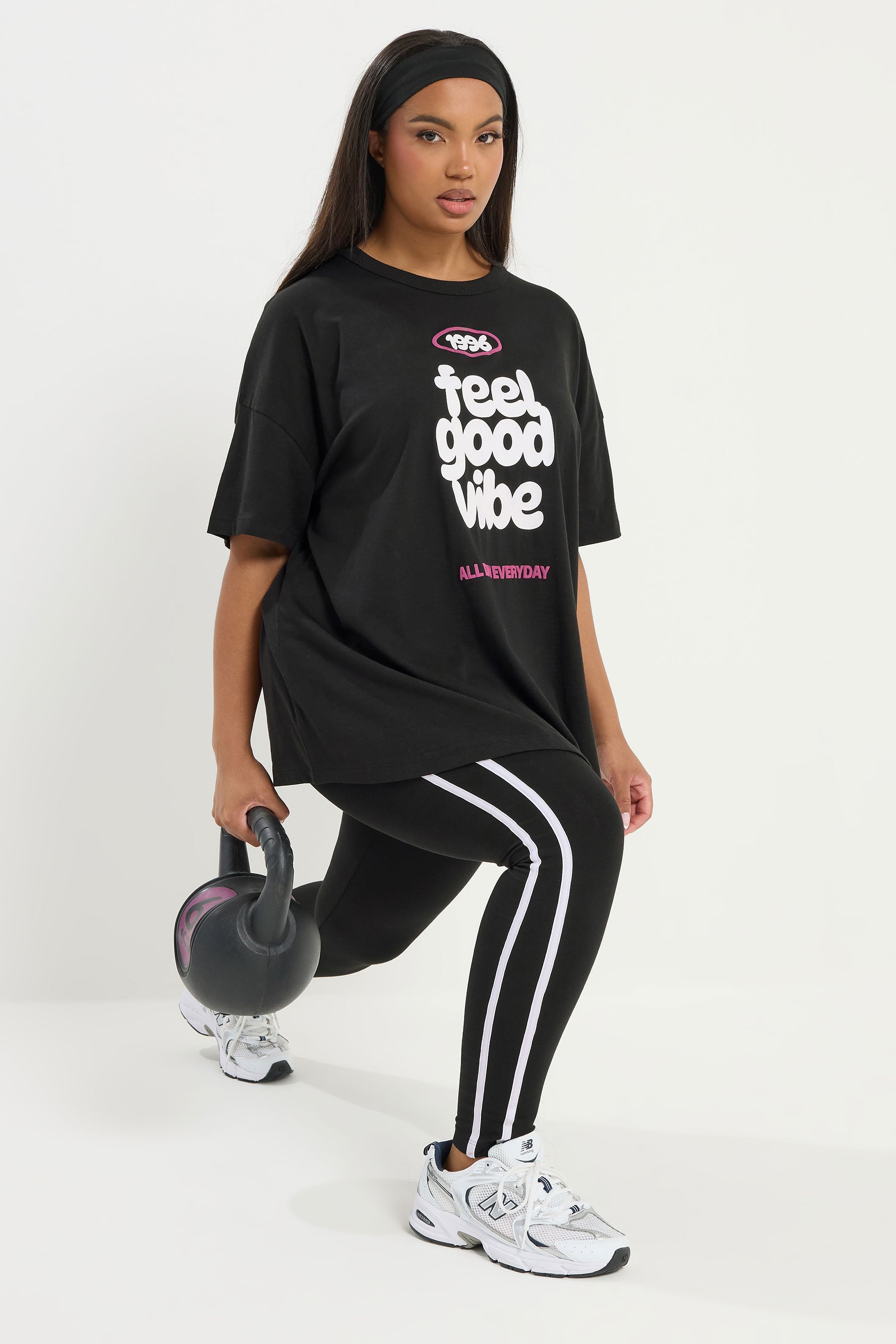YOURS ACTIVE Plus Size Black 'Feel Good Vibe' T-Shirt | Yours Clothing 1