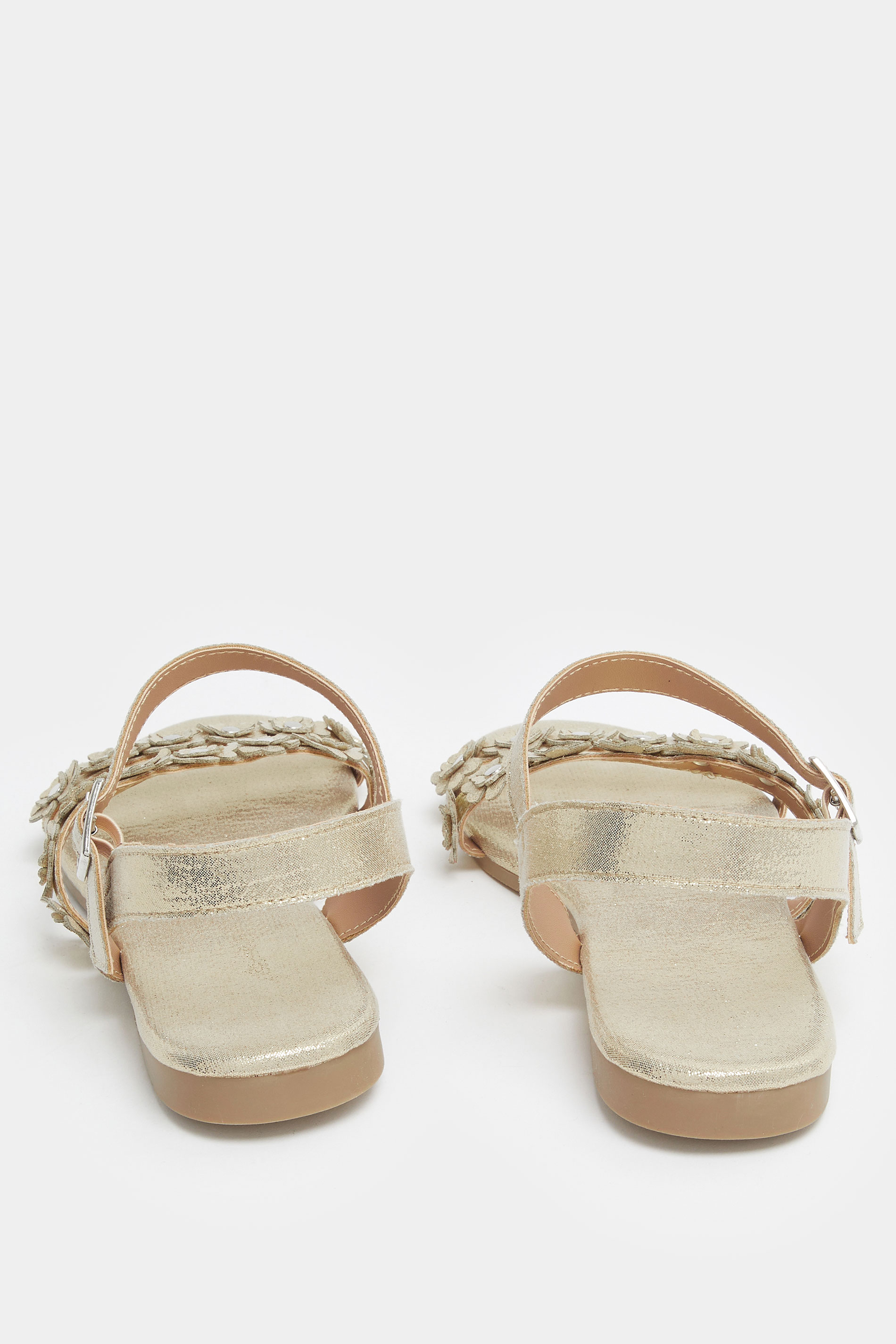 Gold Ditsy Floral Sandals In Wide E Fit | Yours Clothing 4