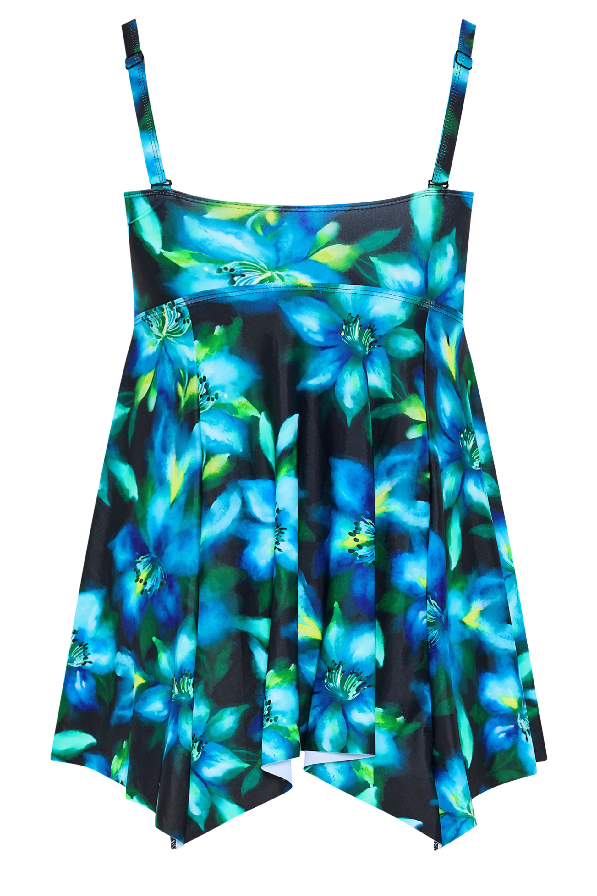 YOURS Plus Size Black Tropical Floral Hanky Hem Tankini Top | Yours Clothing 9