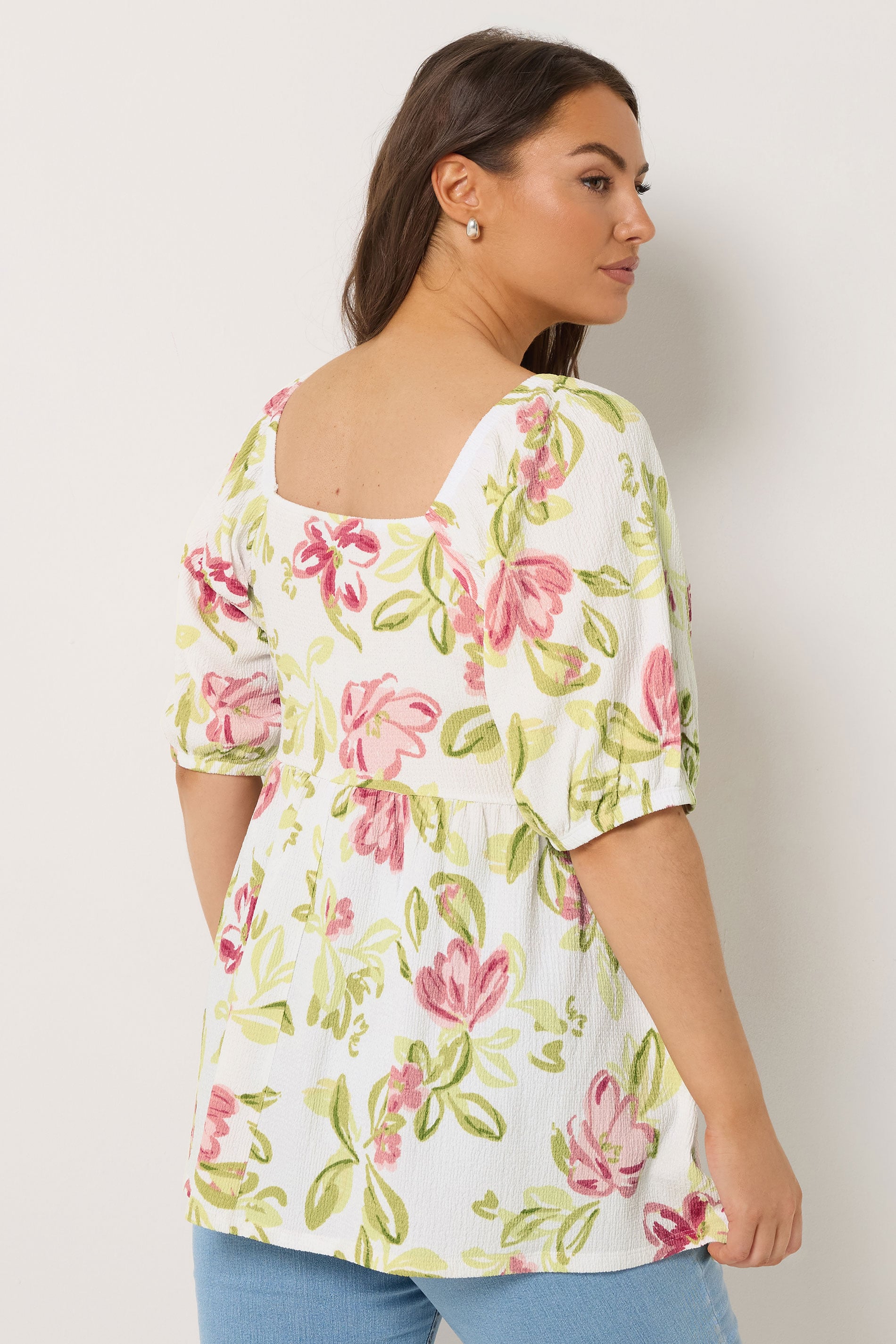 YOURS Plus Size White Floral Peplum Top | Yours Clothing 5