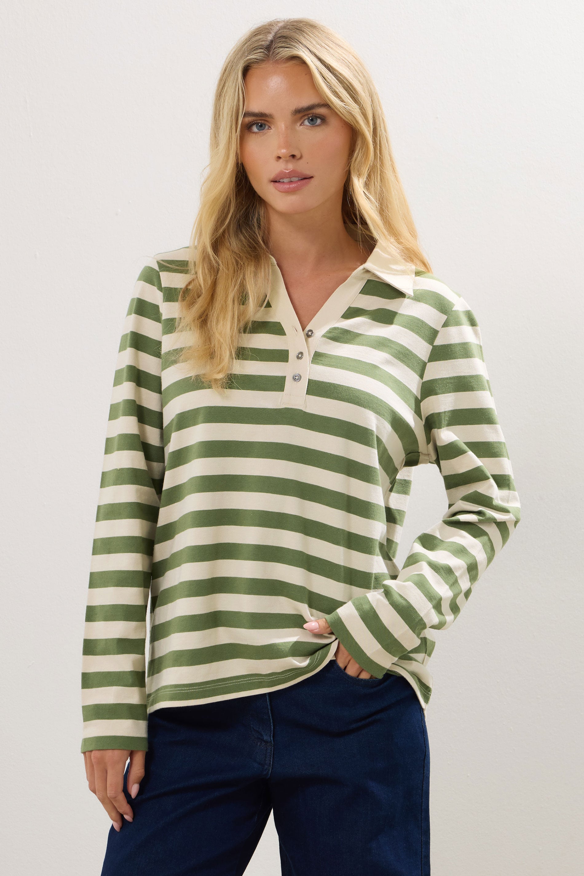 M&Co Petite Green & White Stripe Cotton Polo Shirt | M&Co 3