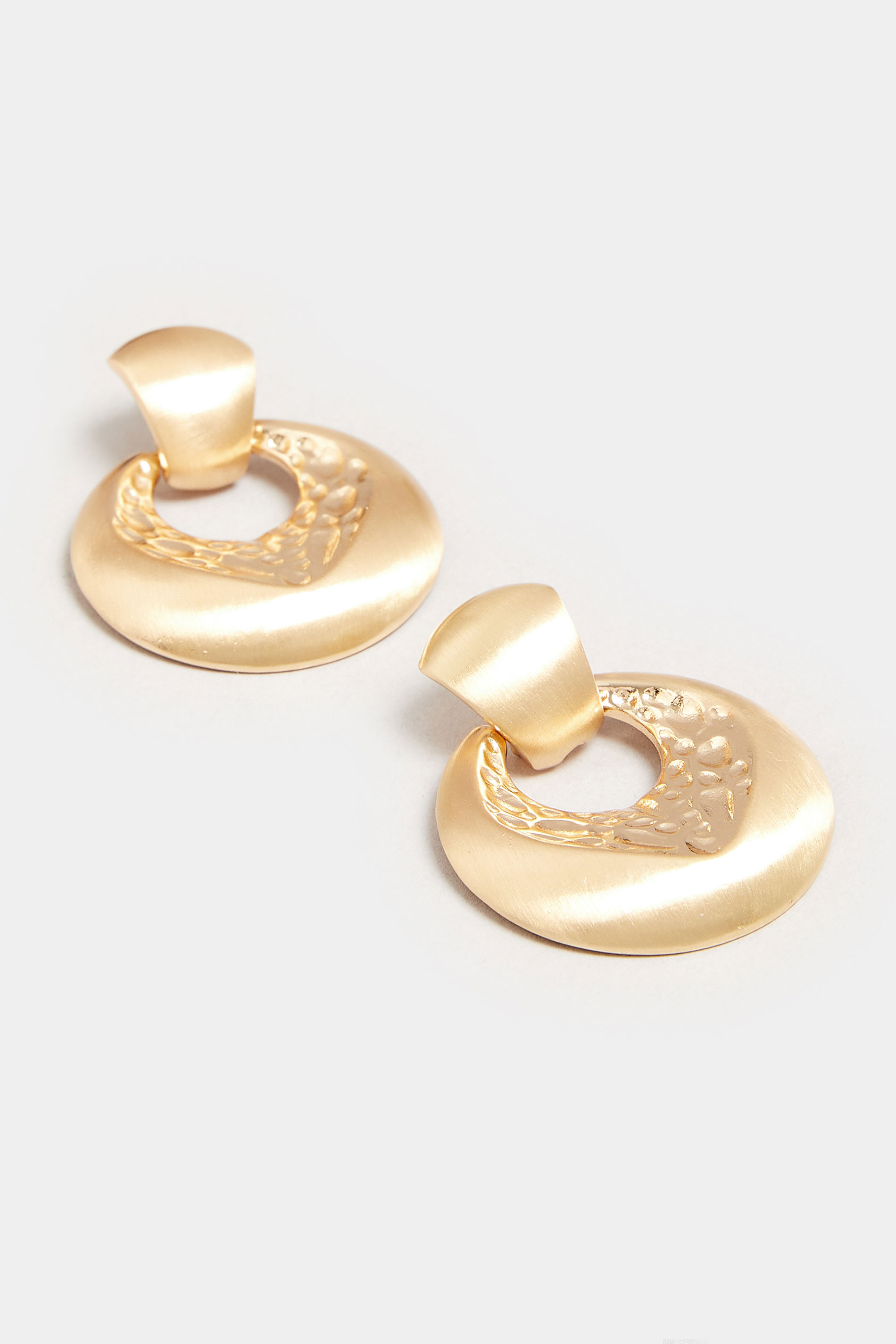 Gold Tone Textured Drop Hoop Earrings | Yours Clothing 2