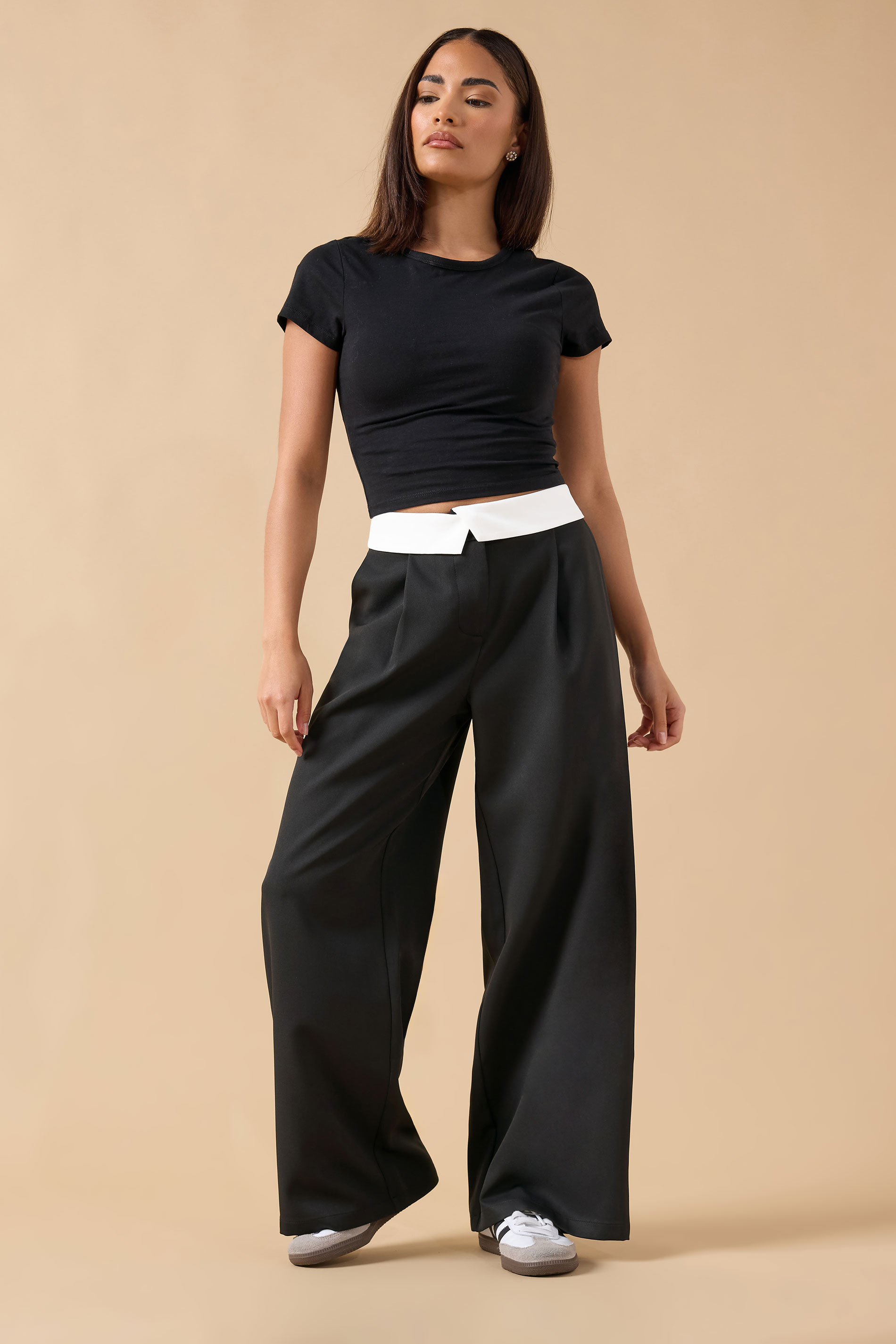 PixieGirl Petite Women's Black Fold Over Smart Trousers | PixieGirl 3