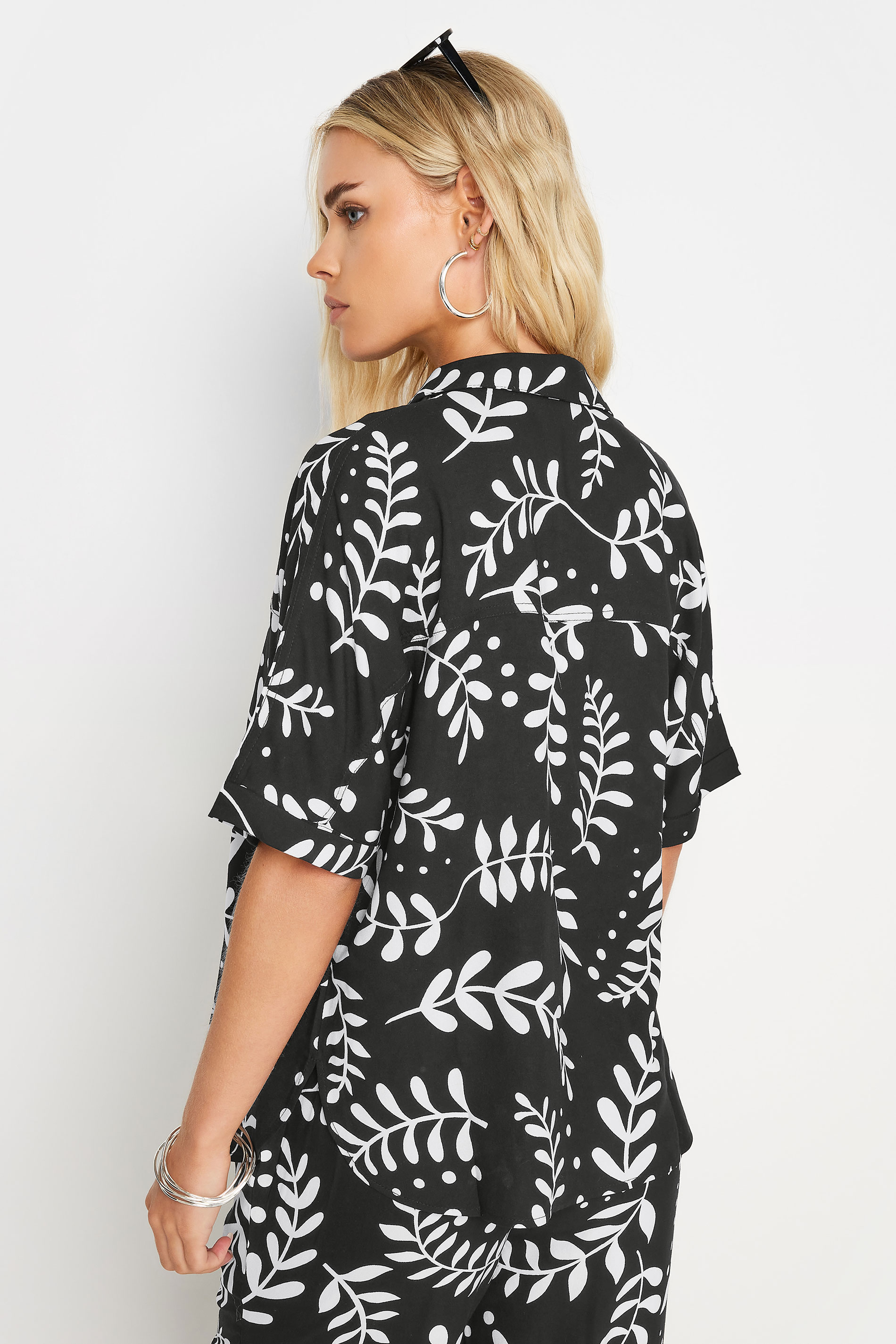 Petite Black Leaf Print Shirt | PixieGirl 4