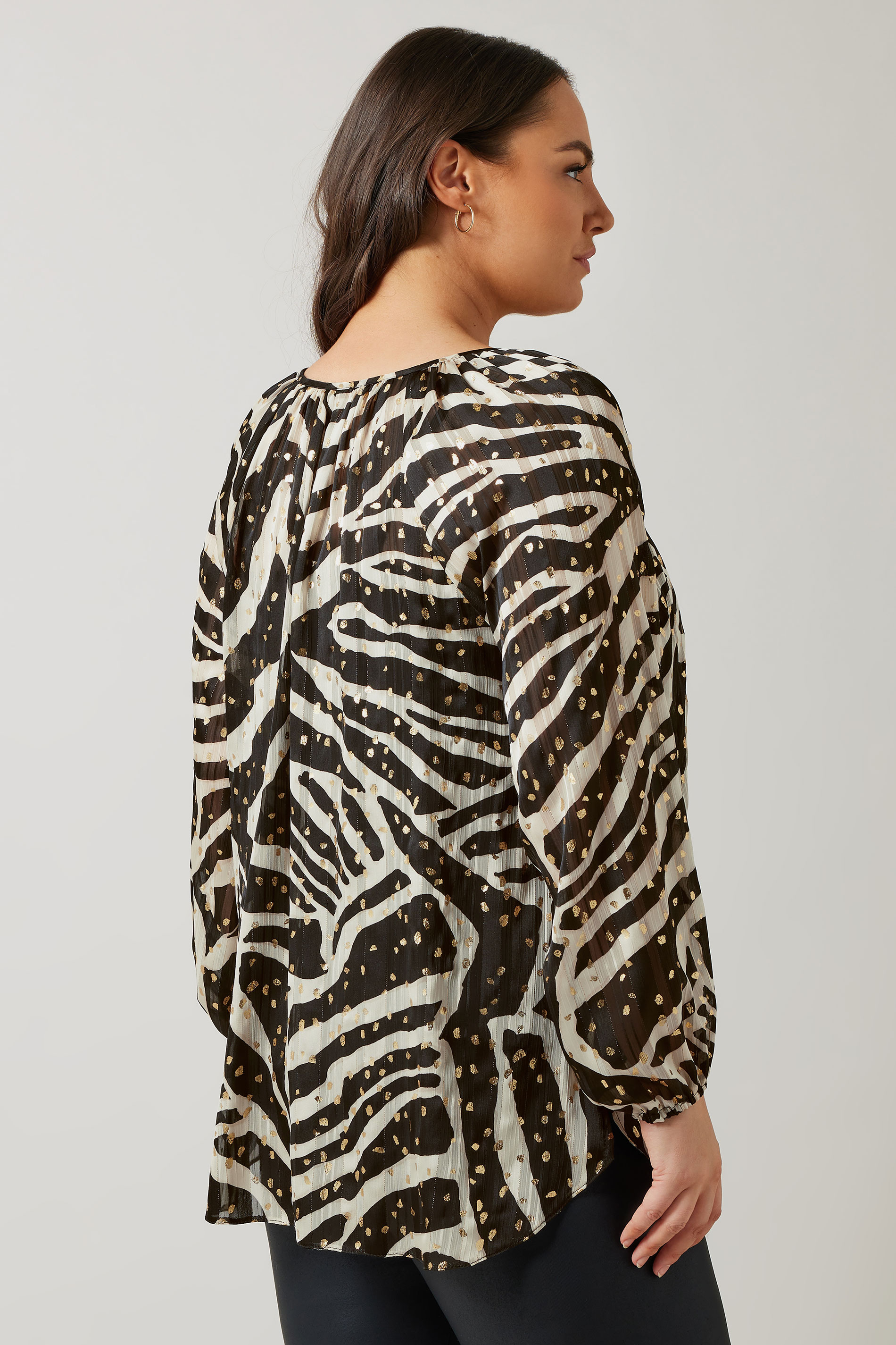 EVANS Plus Size Black & Gold Metallic Zebra Print Blouse | Evans 2