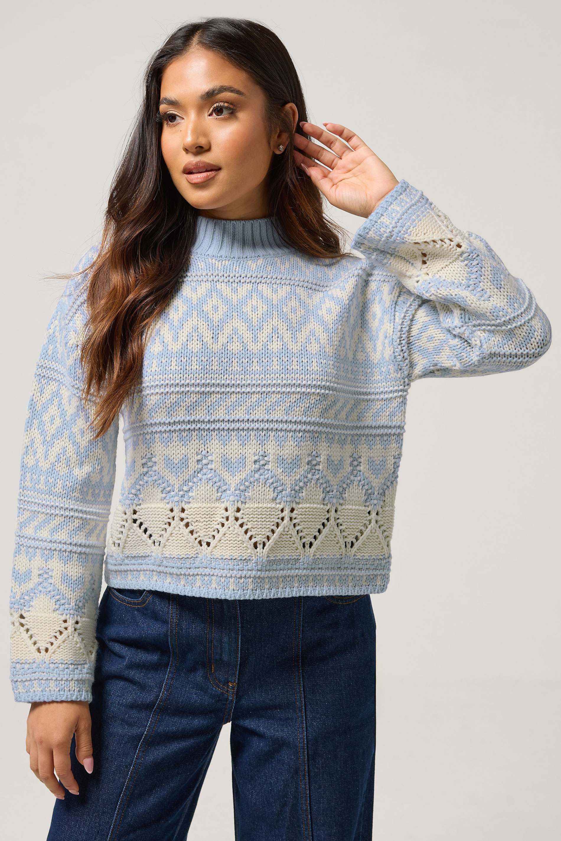 PixieGirl Petite Women's Blue Fairisle Knit Jumper | PixieGirl 3