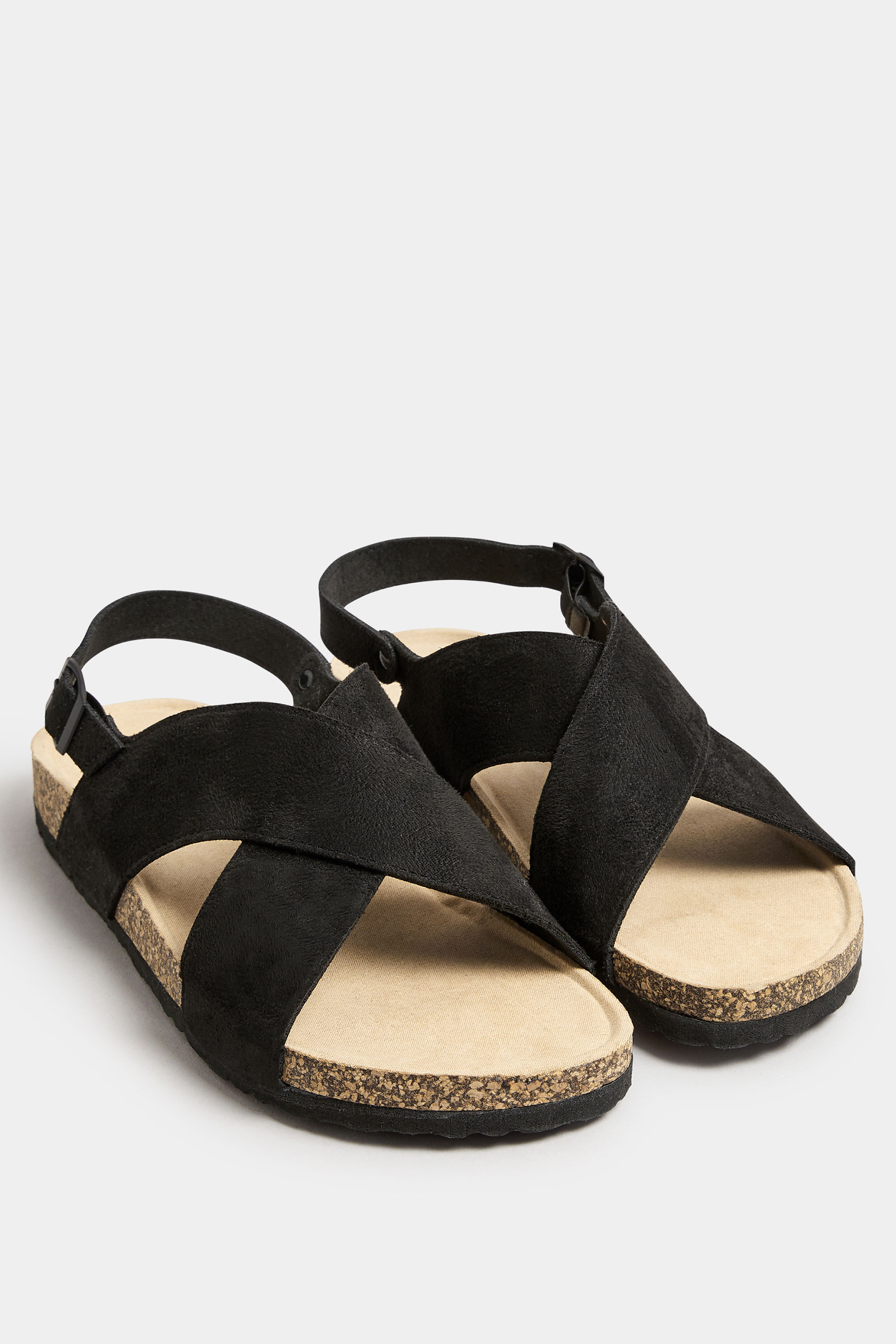 Black Cross Strap Footbed Sandals In Wide E & Extra Wide EEE Fit 3