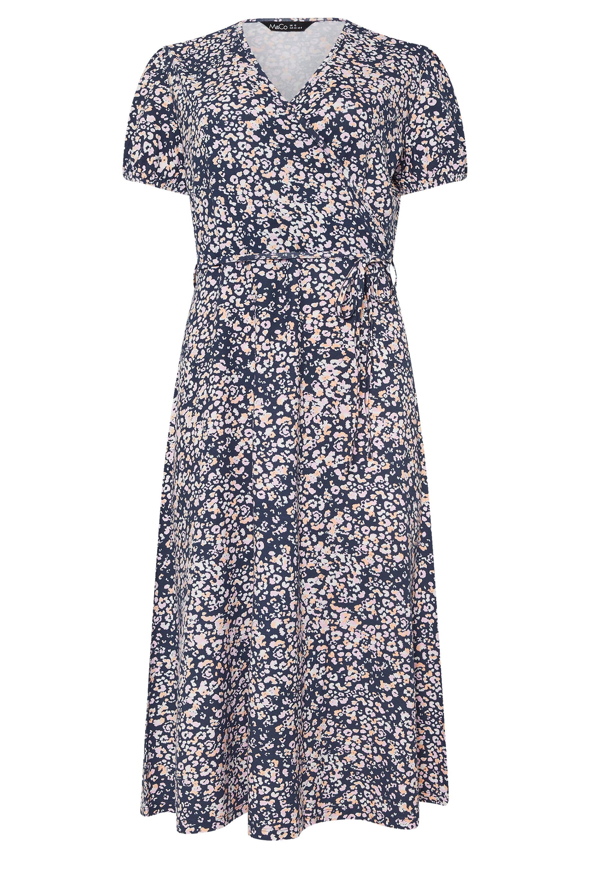 M&Co Navy Blue Animal Print Wrap Dress | M&Co 5