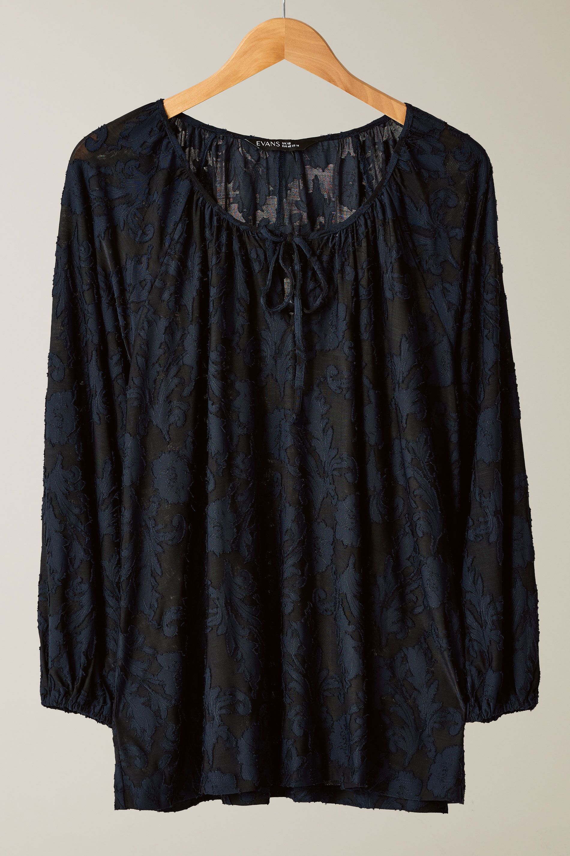 EVANS Plus Size Navy Blue Floral Burnout Blouse | Evans 5