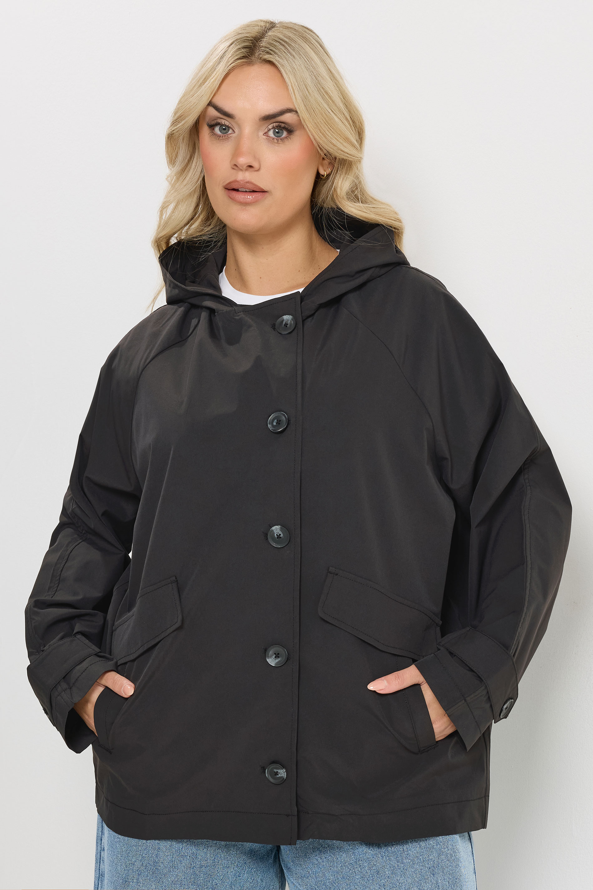 YOURS Plus Size Black  Hooded Raglan Jacket | Yours Clothing 1