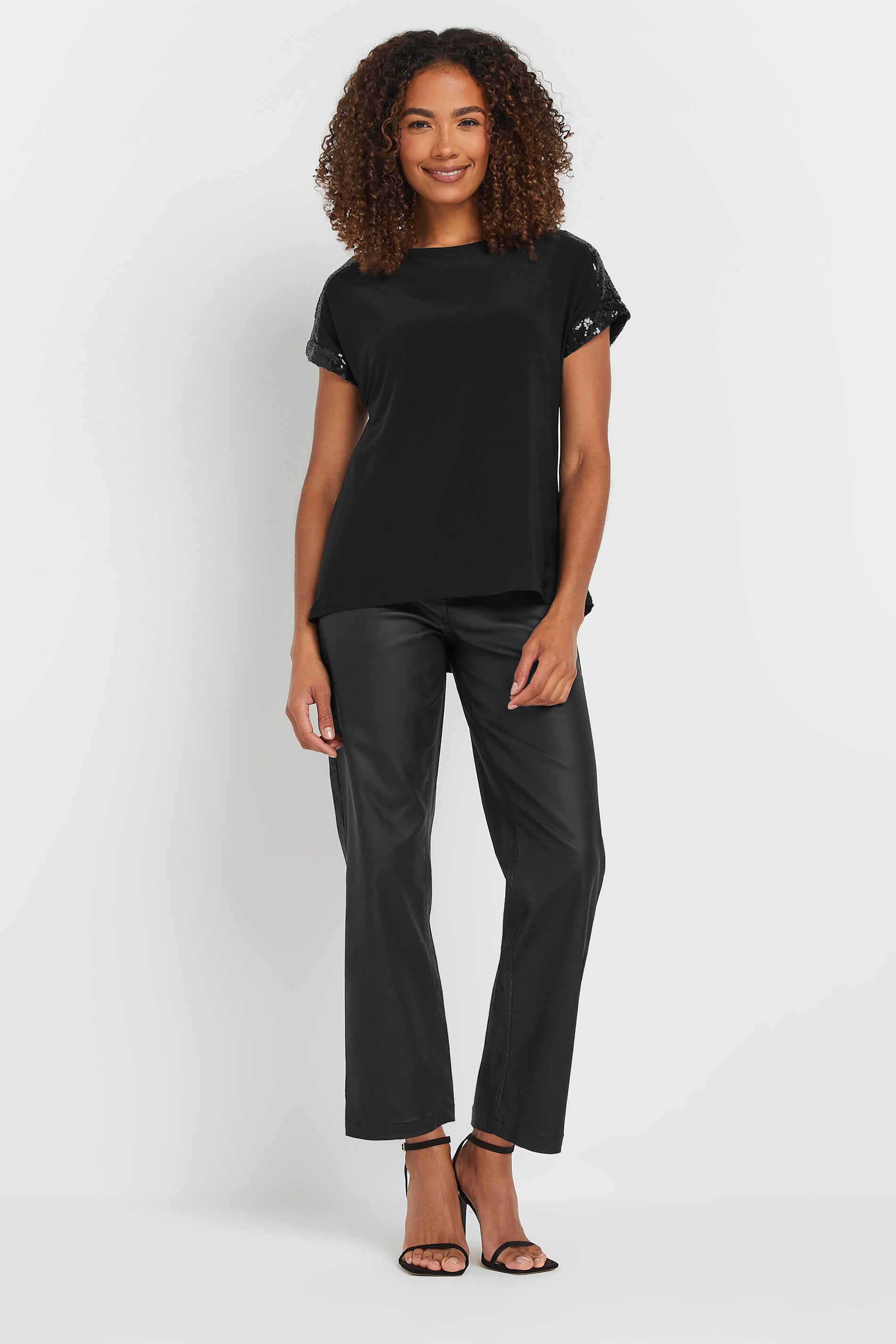 M&Co Black Sequin Trim Short Sleeve Blouse | M&Co 1