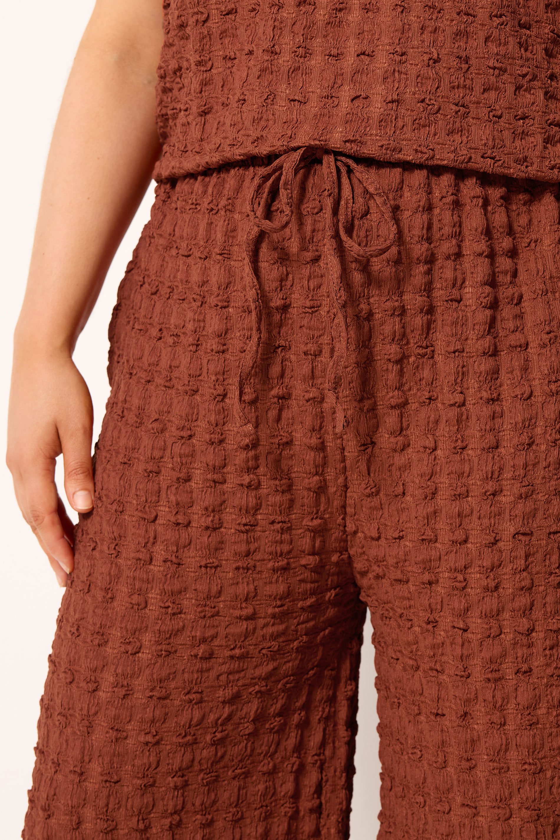YOURS Plus Size Rust Orange Bubble Textured Cropped Trousers | Yours Clothing 4