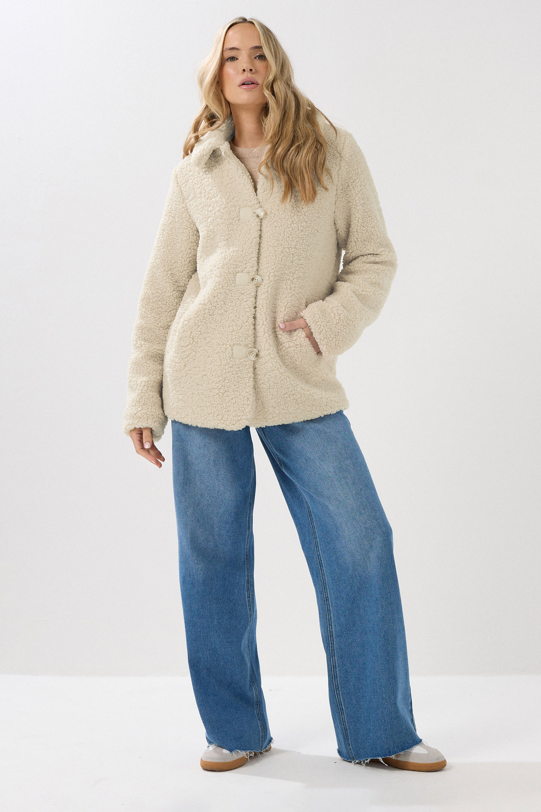 LTS Tall Ivory White Borg Button Through Jacket | Long Tall Sally 2